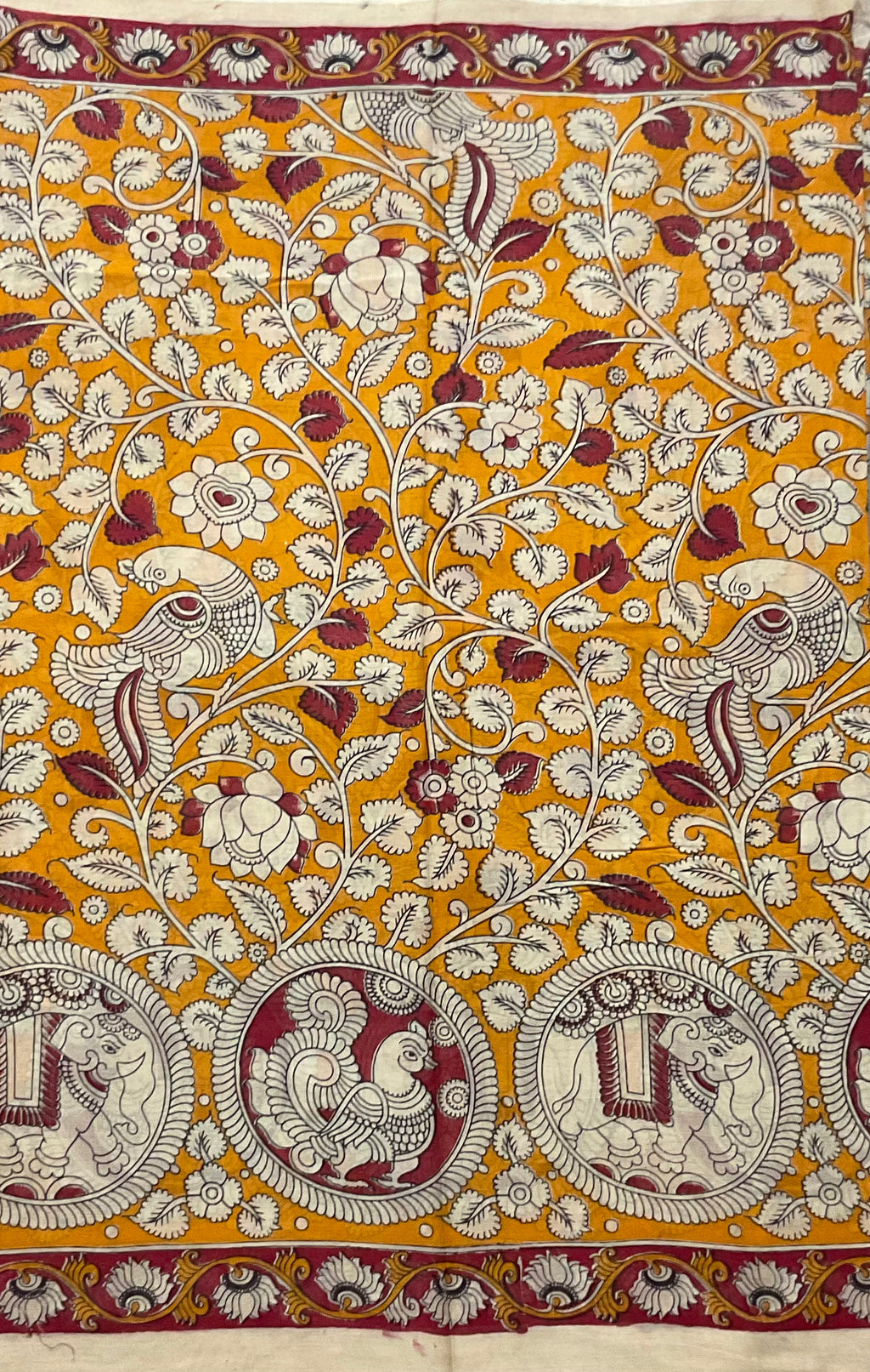 Kalamkari Hand Block Print Mul Cotton Saree – Mustard Yellow | With Blouse Piece