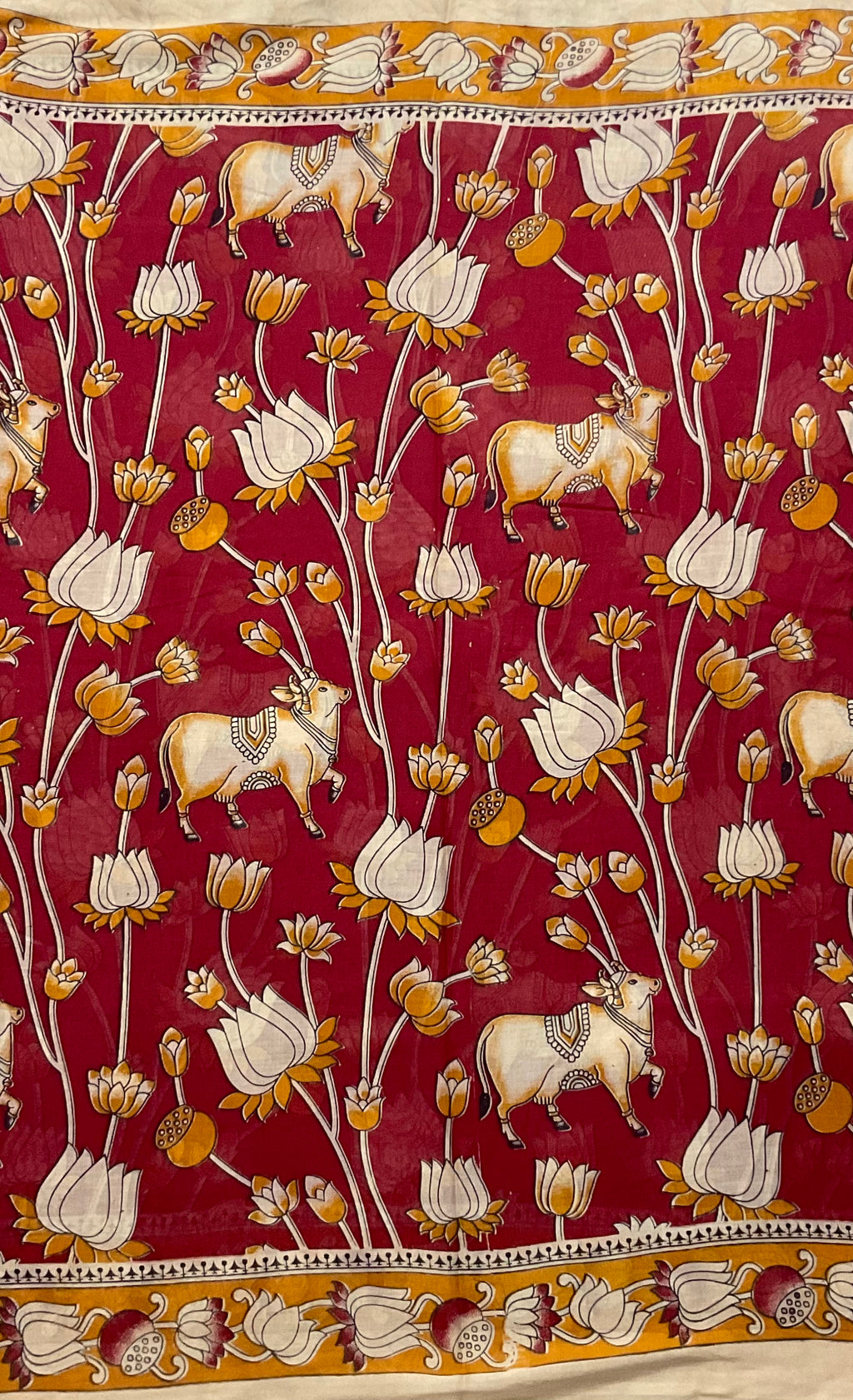 Kalamkari Hand Block Print Mul Cotton Saree – Red | With Blouse Piece