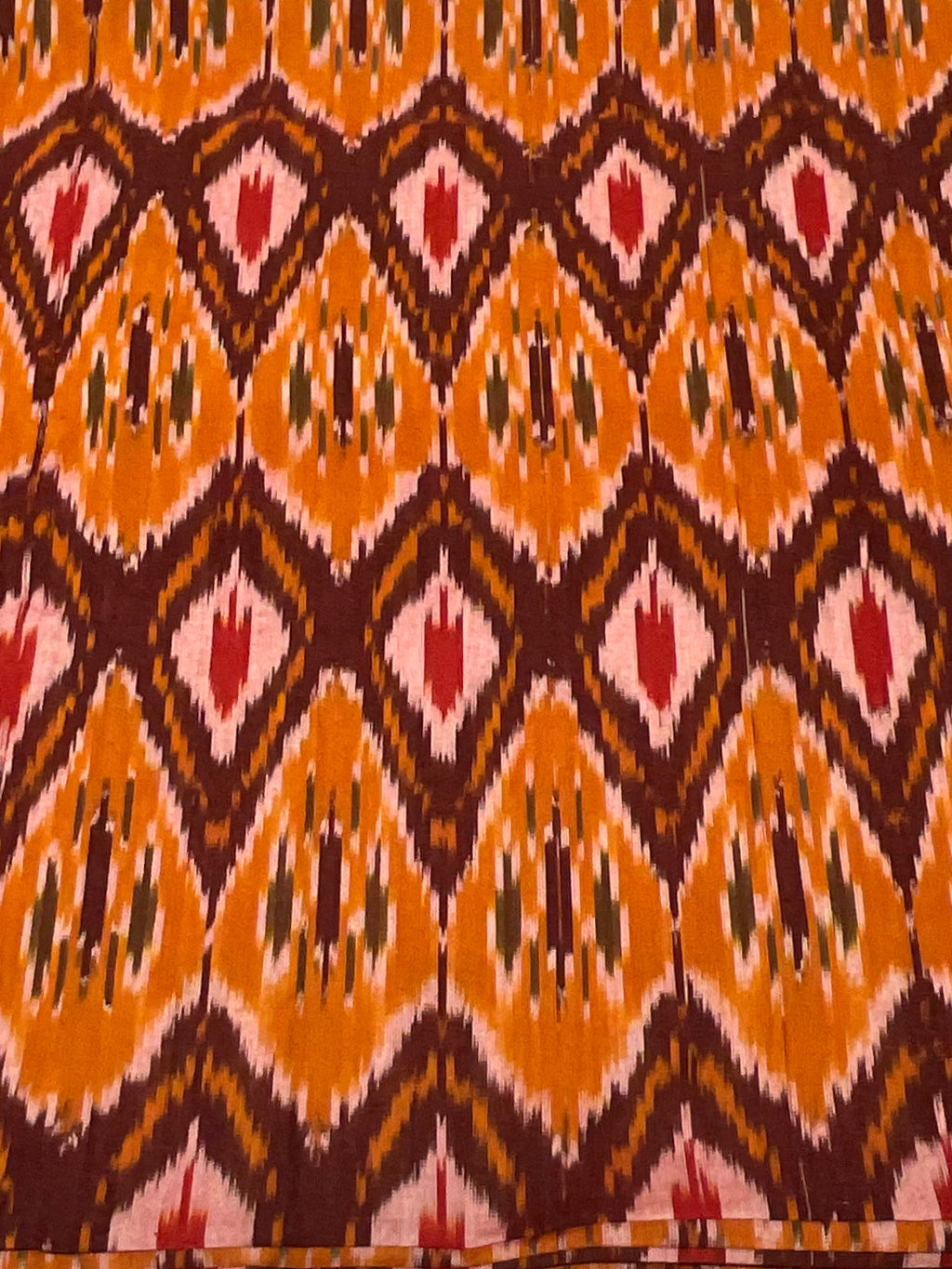 Multicolour Pochampally Ikkat Cotton Fabric – Orange Base (Per Metre)