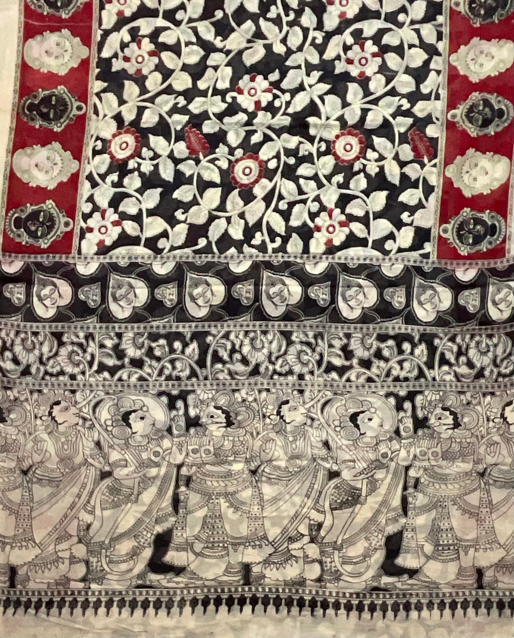 Kalamkari Hand Block Print Mul Cotton Saree – Black | With Blouse Piece