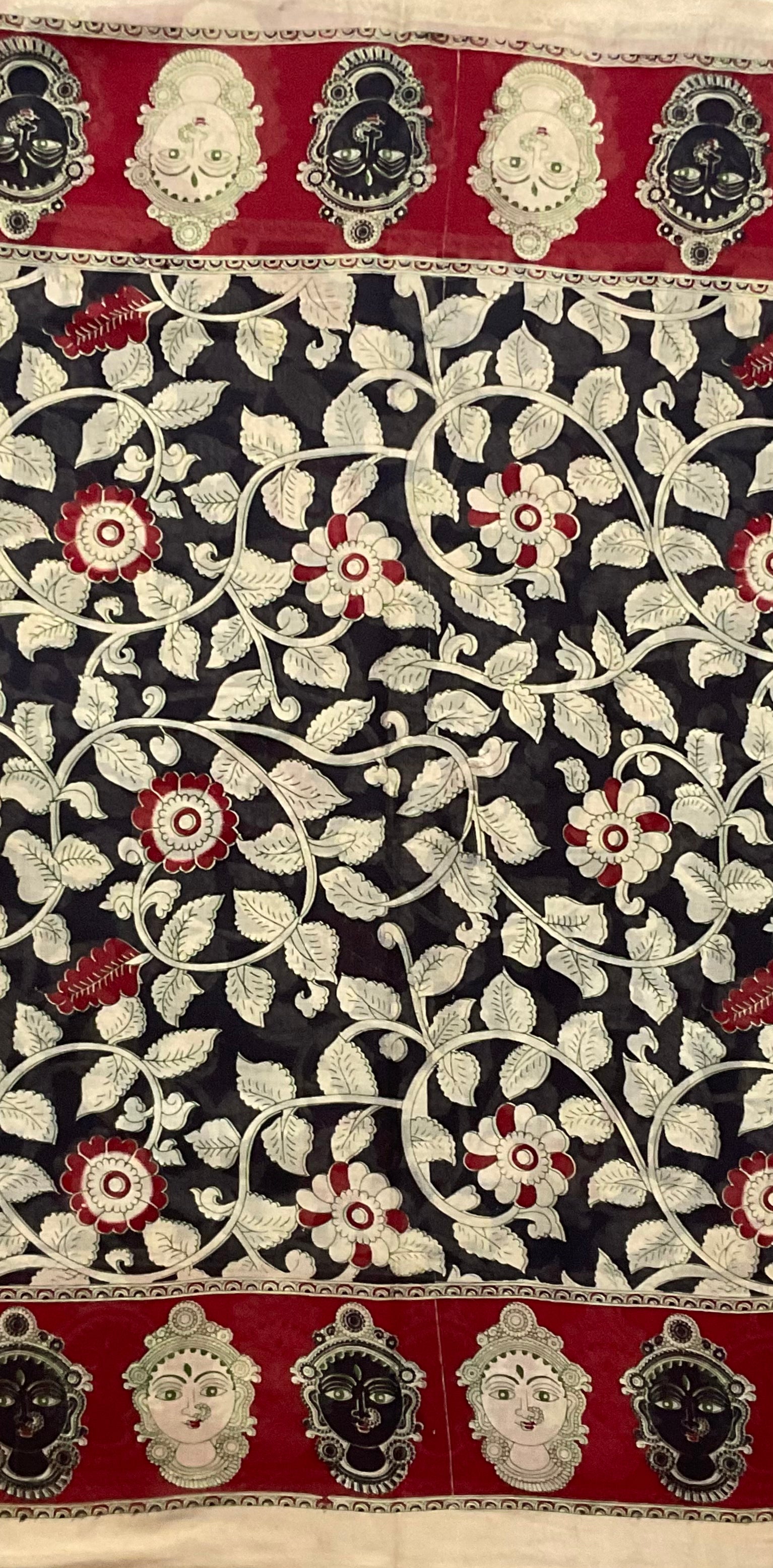 Kalamkari Hand Block Print Mul Cotton Saree – Black | With Blouse Piece