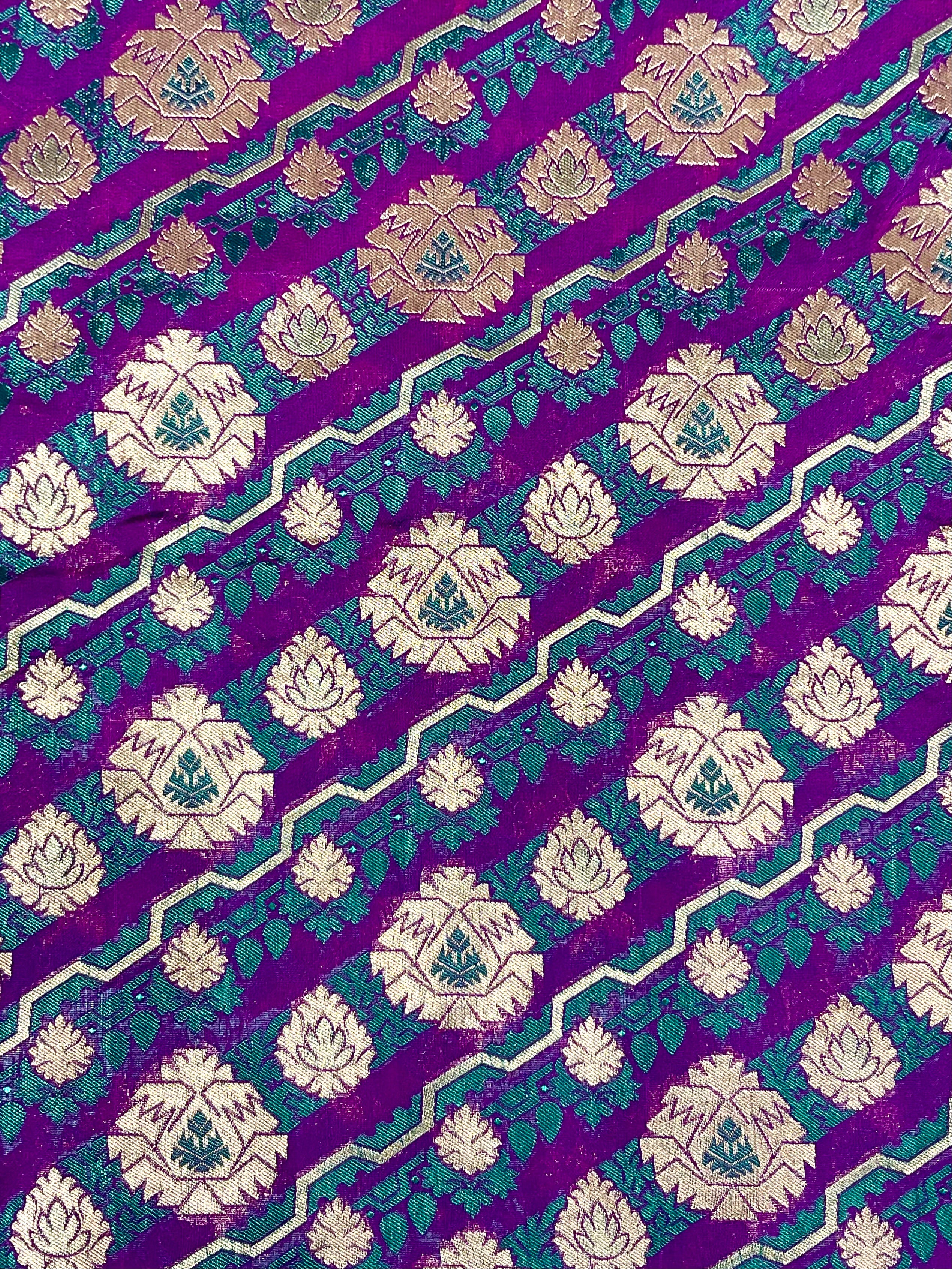 Purple Banarasi Handloom Silk Fabric with Copper Zari Finish (Per Metre)