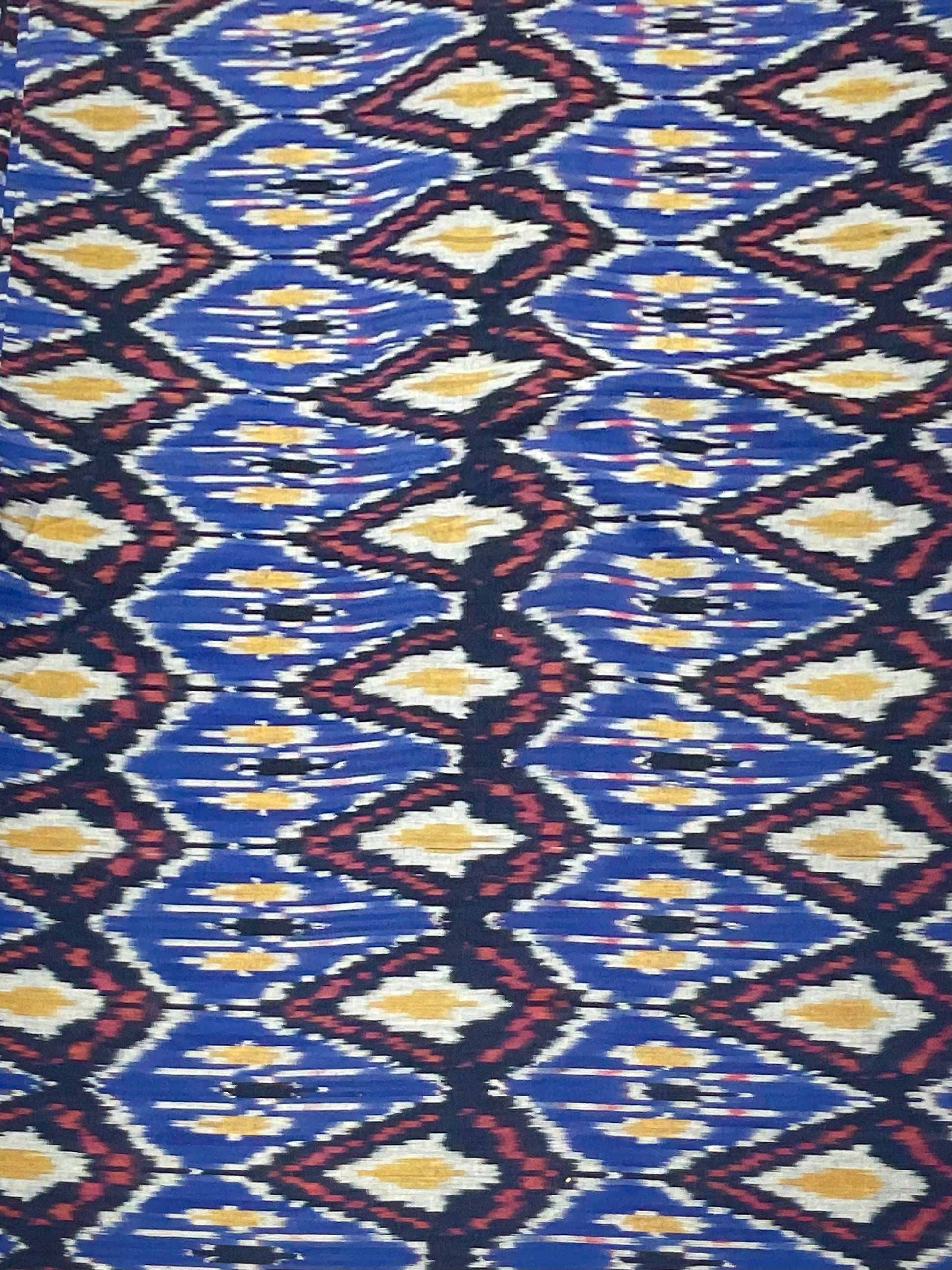 Multicolour Pochampally Ikkat Cotton Fabric – Blue Base (Per Metre)