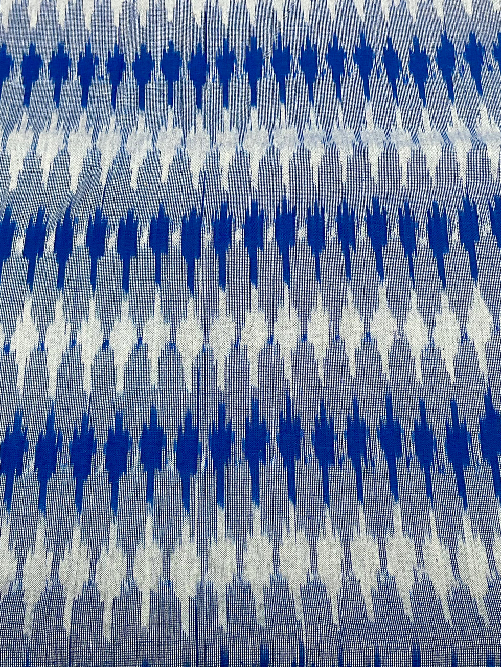 Royal Blue & Sky Blue Pochampally Ikkat Cotton Fabric – Diamond Design (Per Metre)