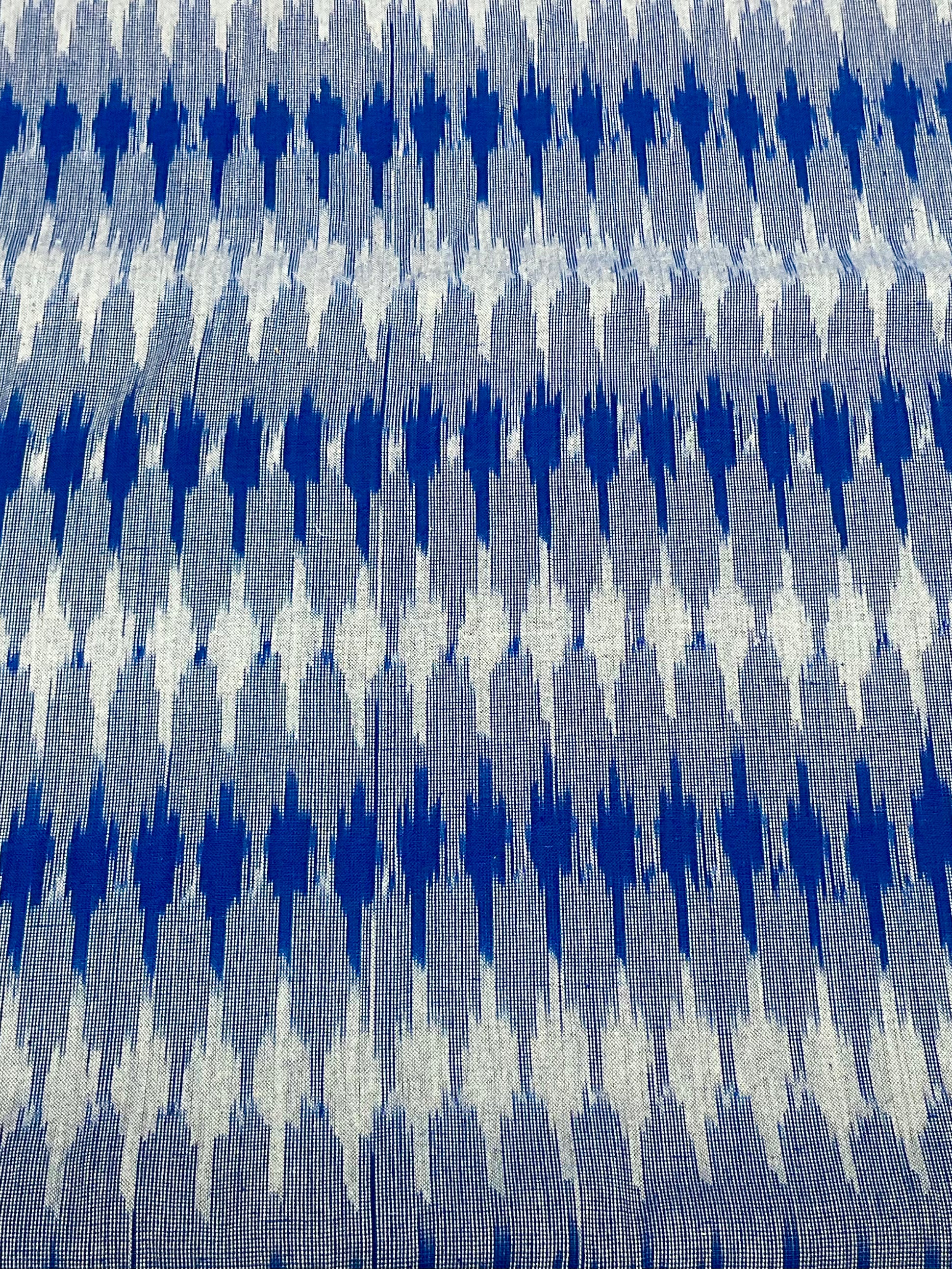 Royal Blue & Sky Blue Pochampally Ikkat Cotton Fabric – Diamond Design (Per Metre)