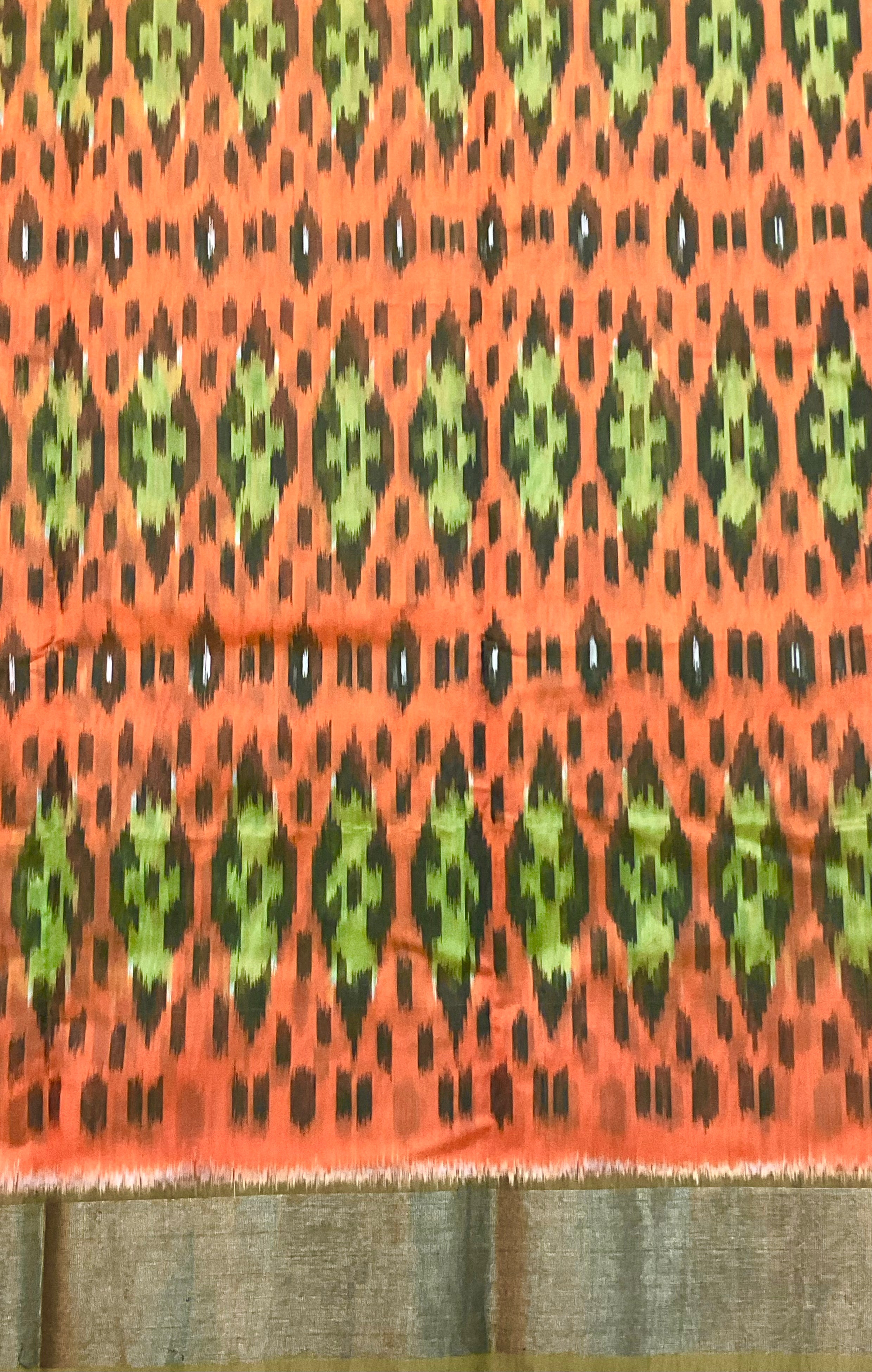 Orange & Green Pochampally Sico Silk Saree