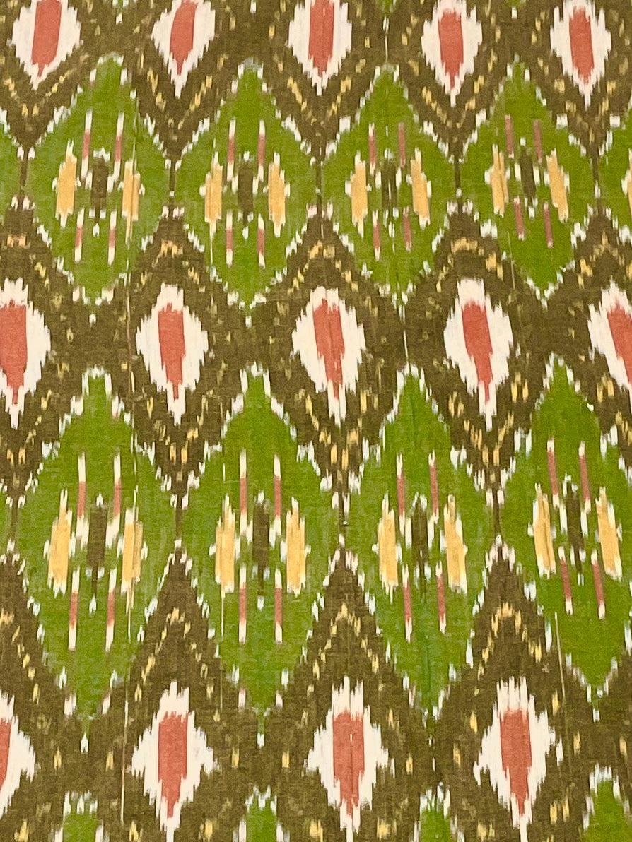 Multicolour Pochampally Ikkat Cotton Fabric – Olive Green Base (Per Metre)