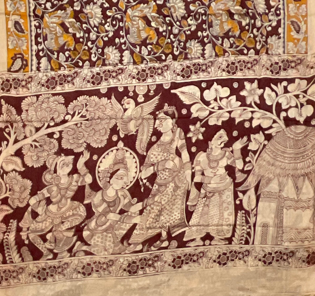 Kalamkari Hand Block Print Mul Cotton Saree – brown | With Blouse Piece