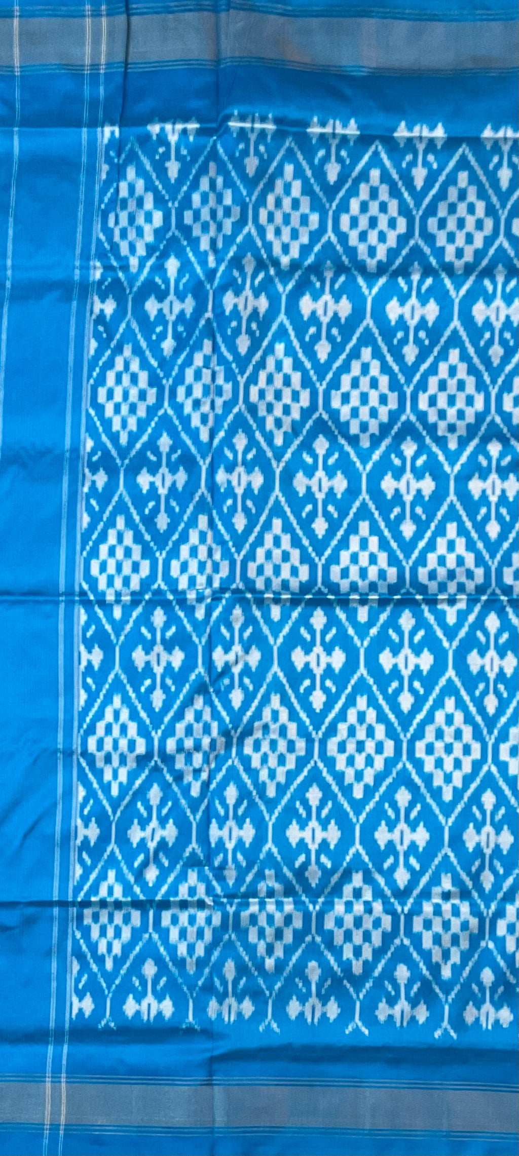 Peach Pink Pochampally Zari Silk Saree with Contrast Sky Blue Pallu & Plain Blouse