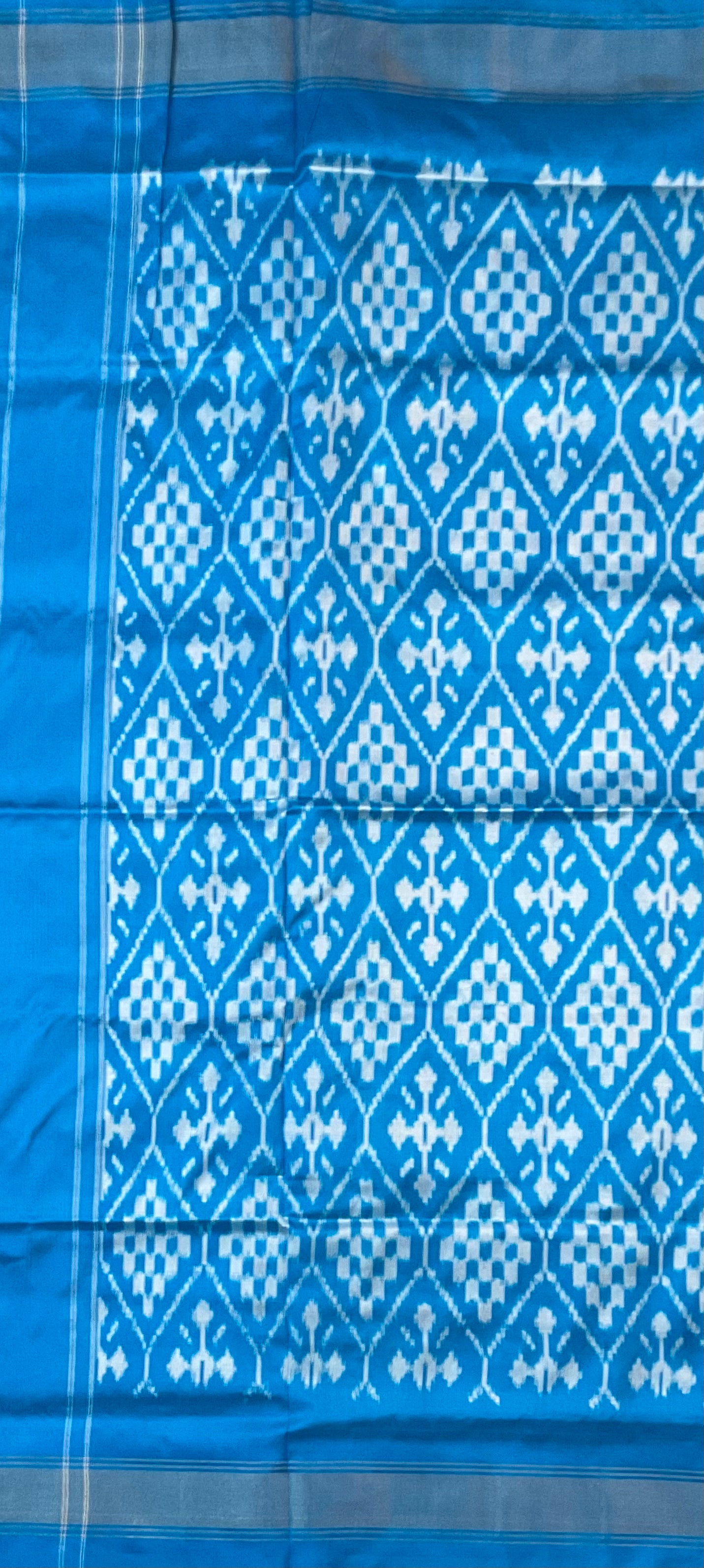 Peach Pink Pochampally Zari Silk Saree with Contrast Sky Blue Pallu & Plain Blouse