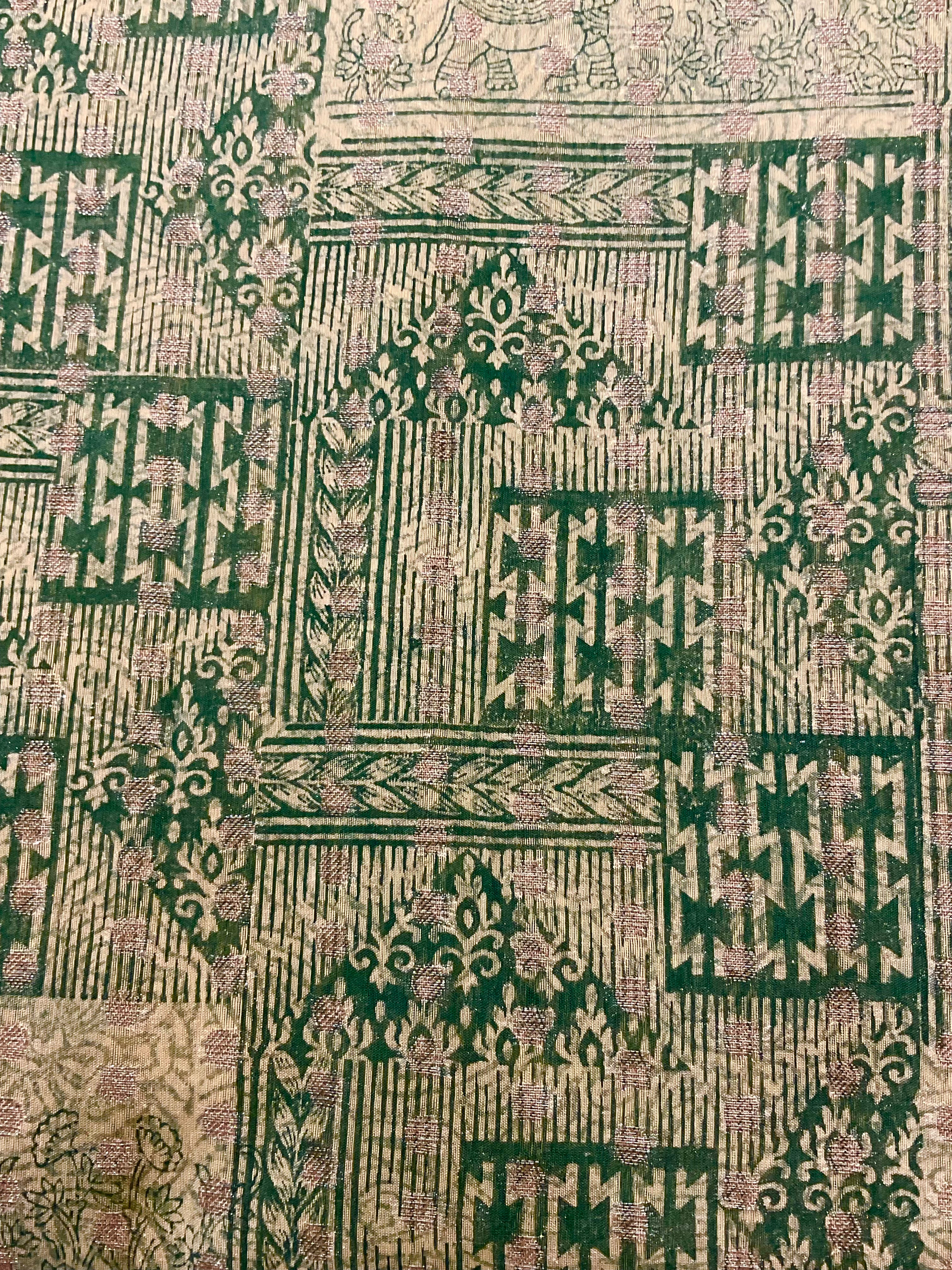 Green & Pink Kalamkari Butti Silk Fabric
