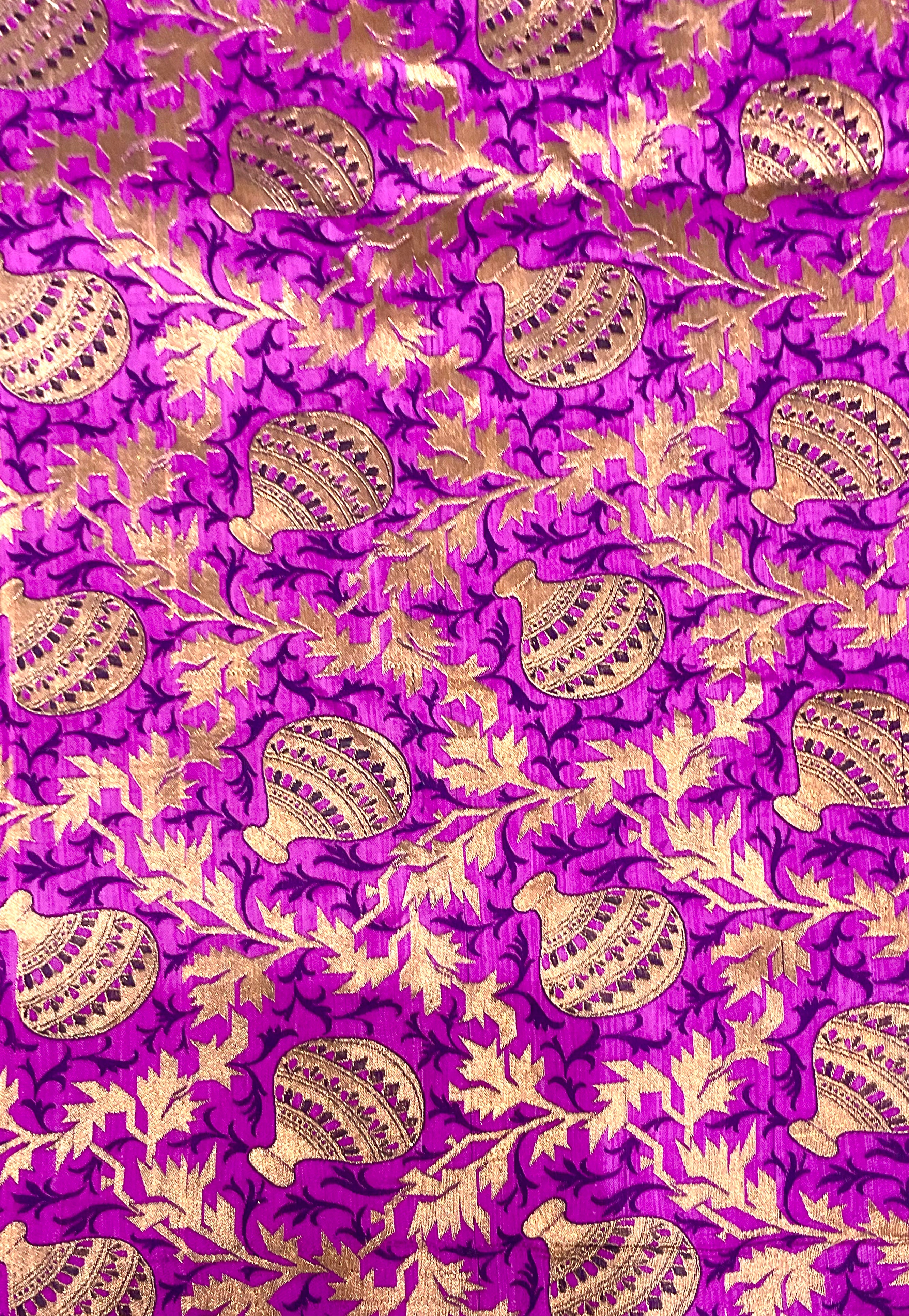 Deep Violet Banarasi Handloom Silk Fabric with Copper Zari Matka Design (Per Metre)