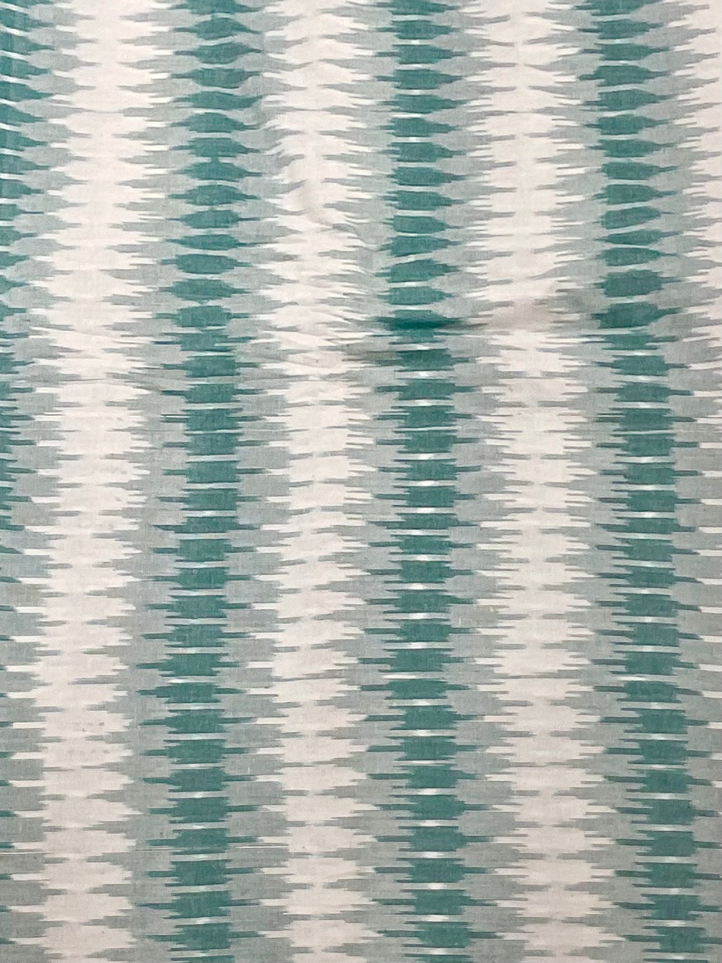 Sea Green & White Pochampally Ikkat Cotton Fabric – Diamond Design (Per Metre)