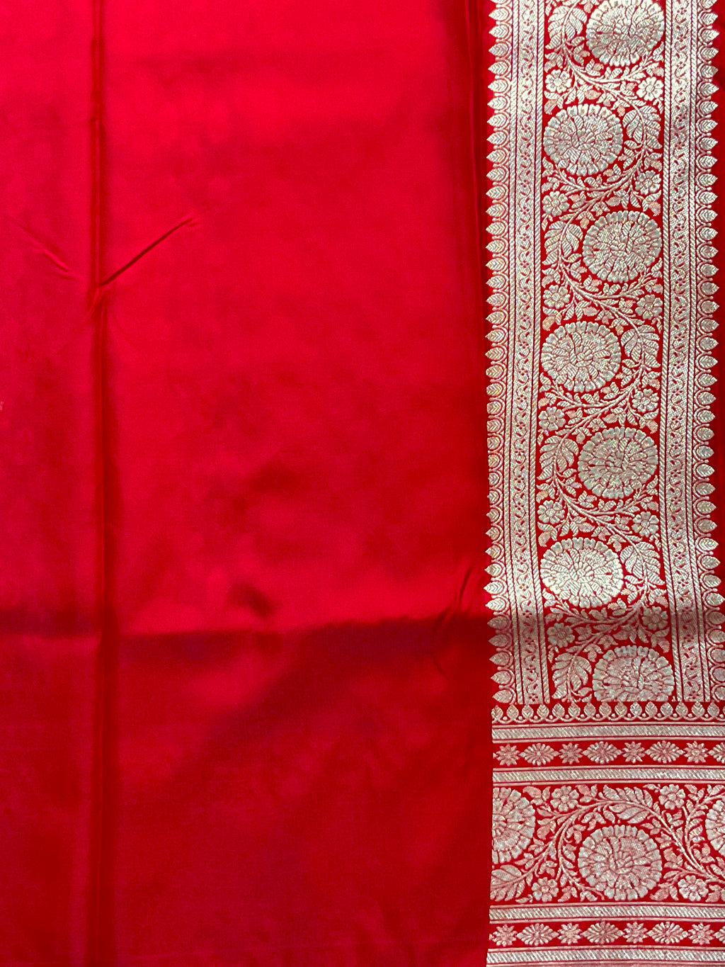 Handloom Banarasi Silk Saree in Blue with Silver Zari Border & Contrast Gold Zari Pallu