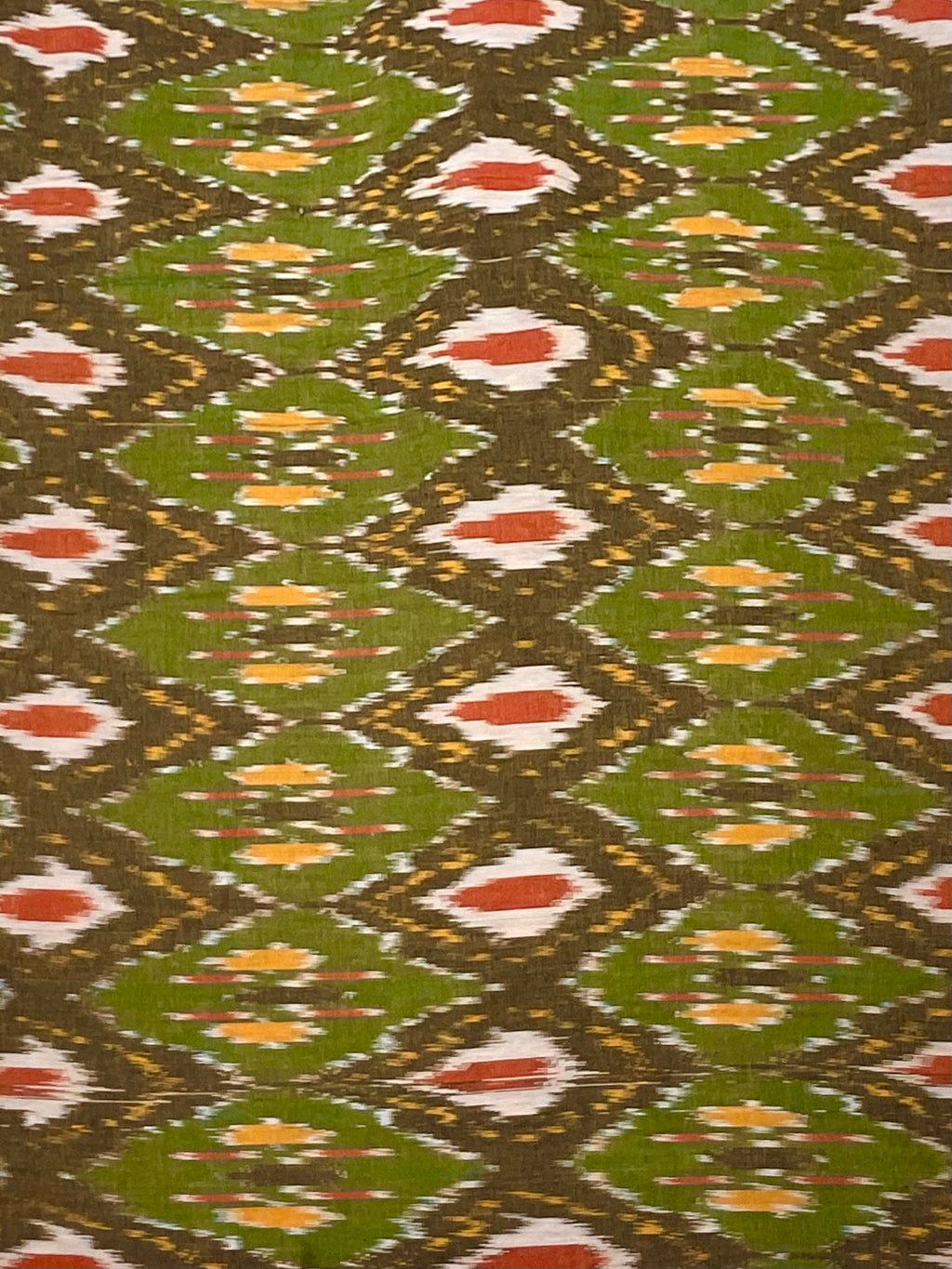 Multicolour Pochampally Ikkat Cotton Fabric – Olive Green Base (Per Metre)