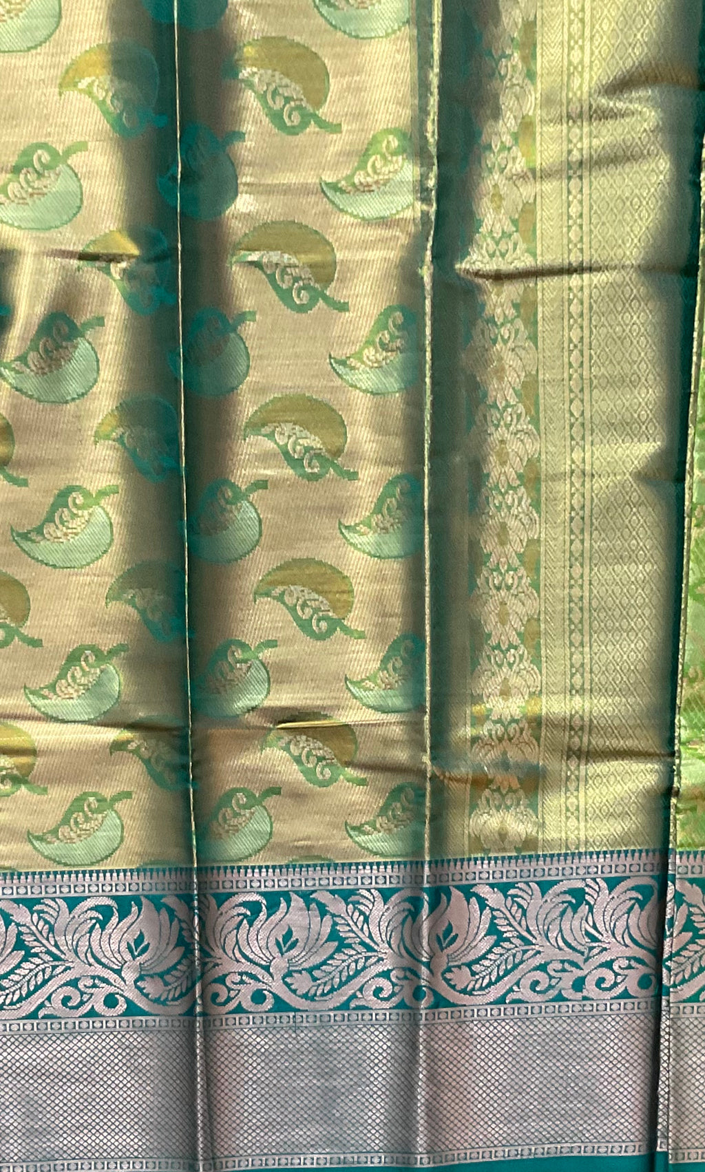 Green Kanchipuram Tissue Silk Saree – Sea Green Heavy Border with Blouse