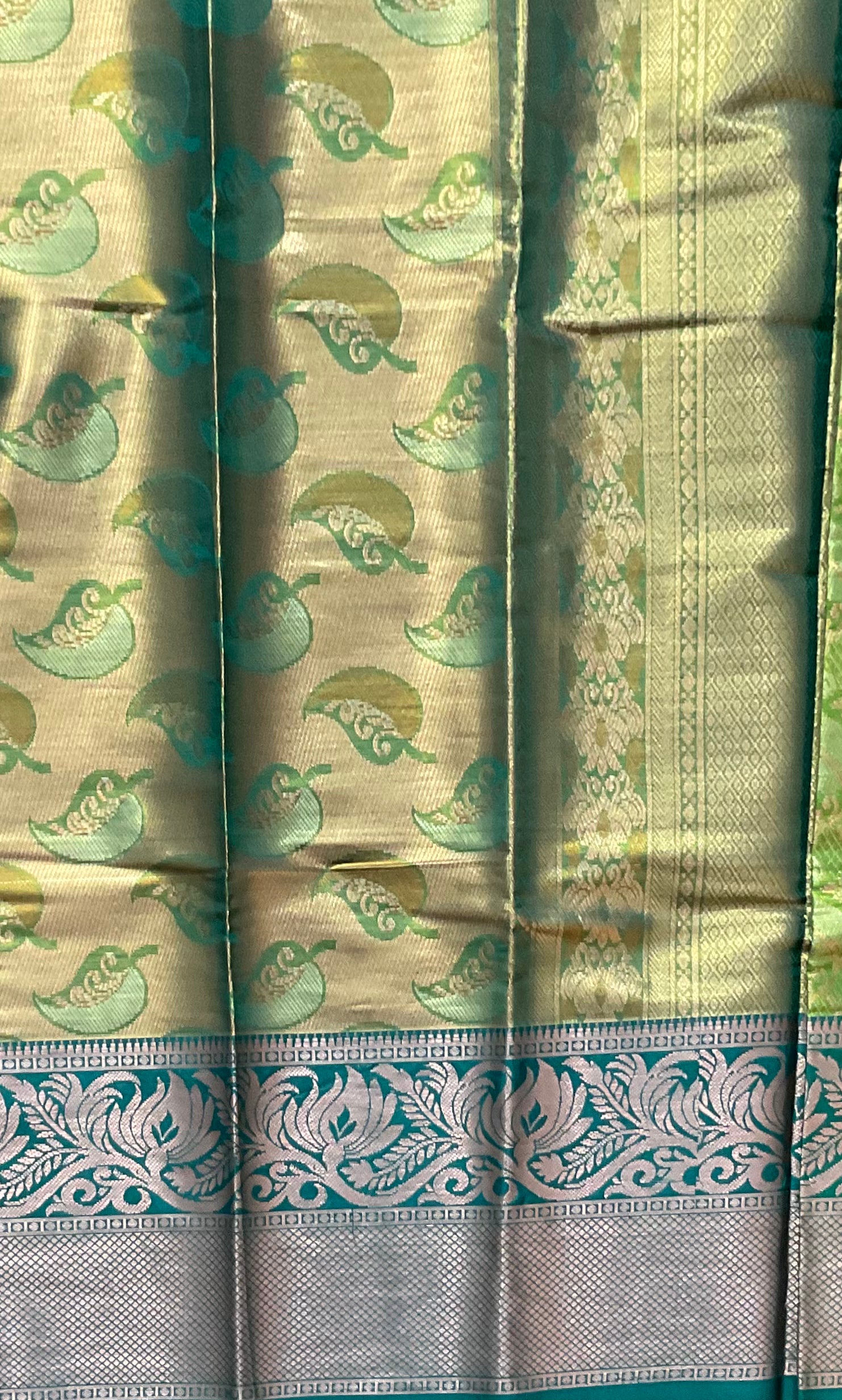 Green Kanchipuram Tissue Silk Saree – Sea Green Heavy Border with Blouse