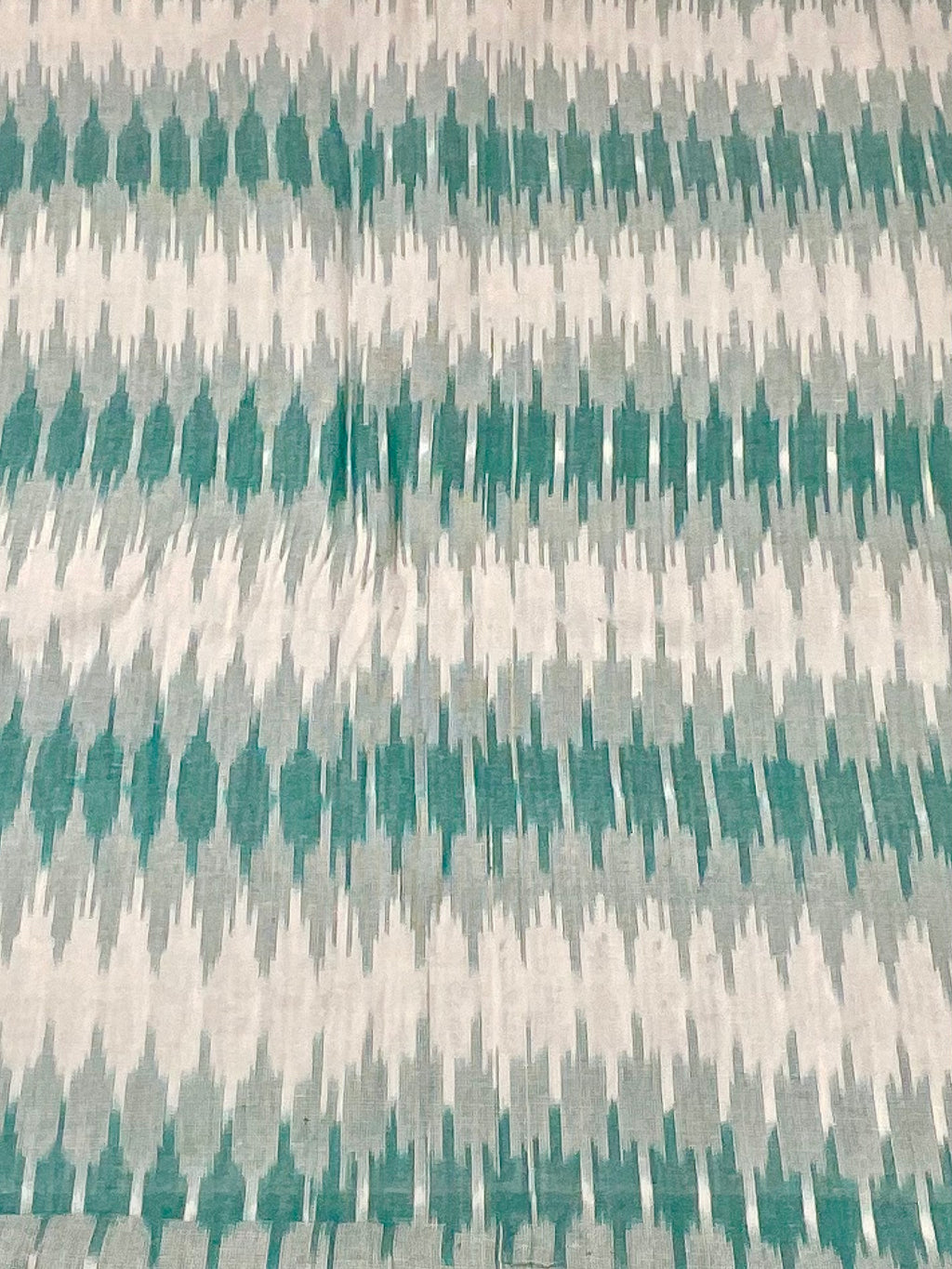 Sea Green & White Pochampally Ikkat Cotton Fabric – Diamond Design (Per Metre)