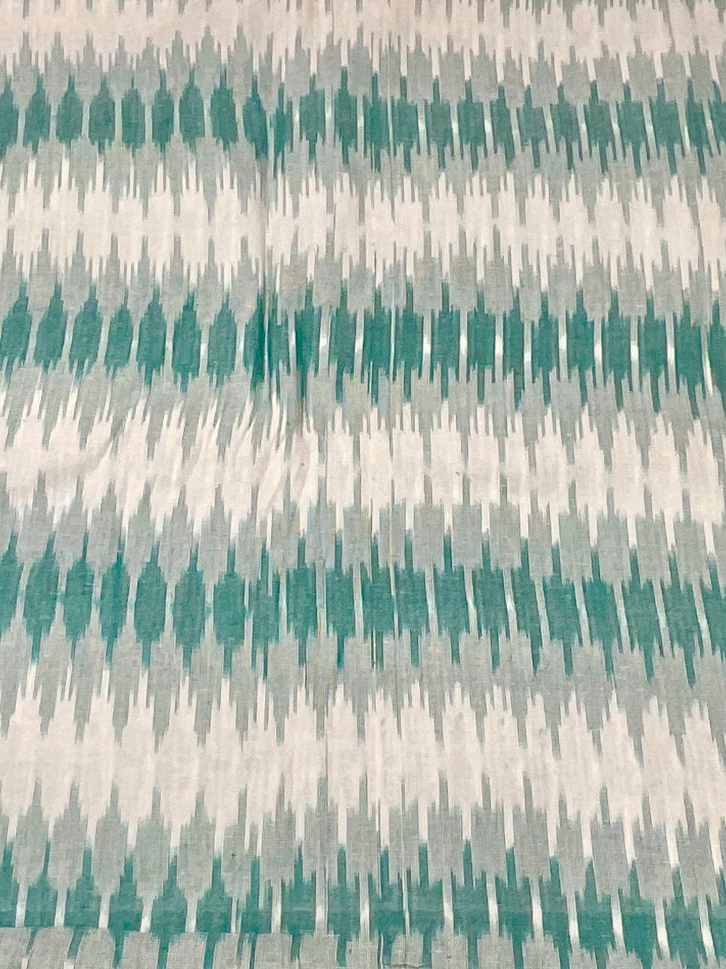Sea Green & White Pochampally Ikkat Cotton Fabric – Diamond Design (Per Metre)