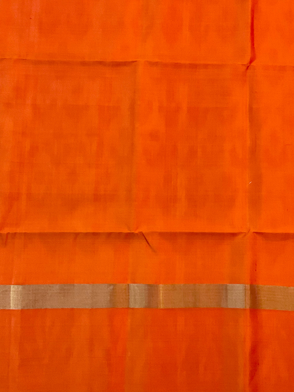 Royal Cream Pochampally Handwoven Ikat Silk Saree with Orange-Red Contrast Pallu & Plain Blouse