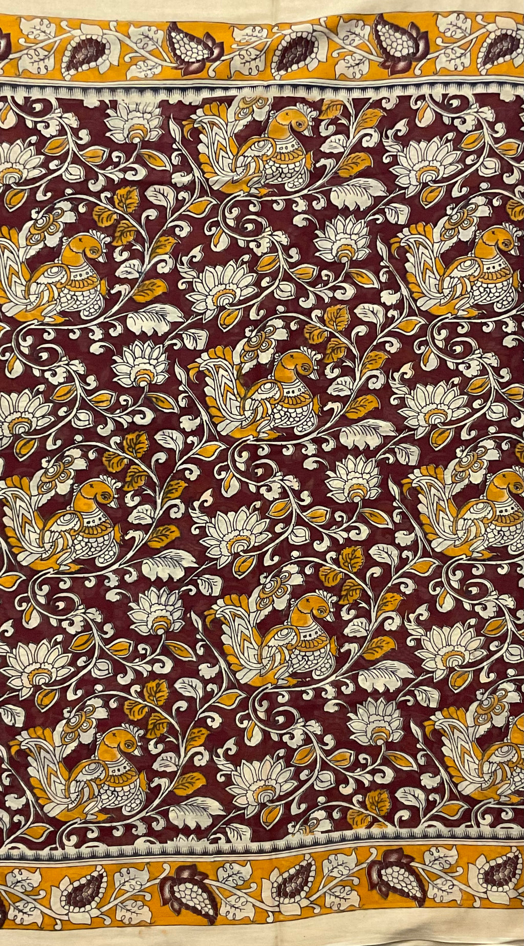 Kalamkari Hand Block Print Mul Cotton Saree – brown | With Blouse Piece