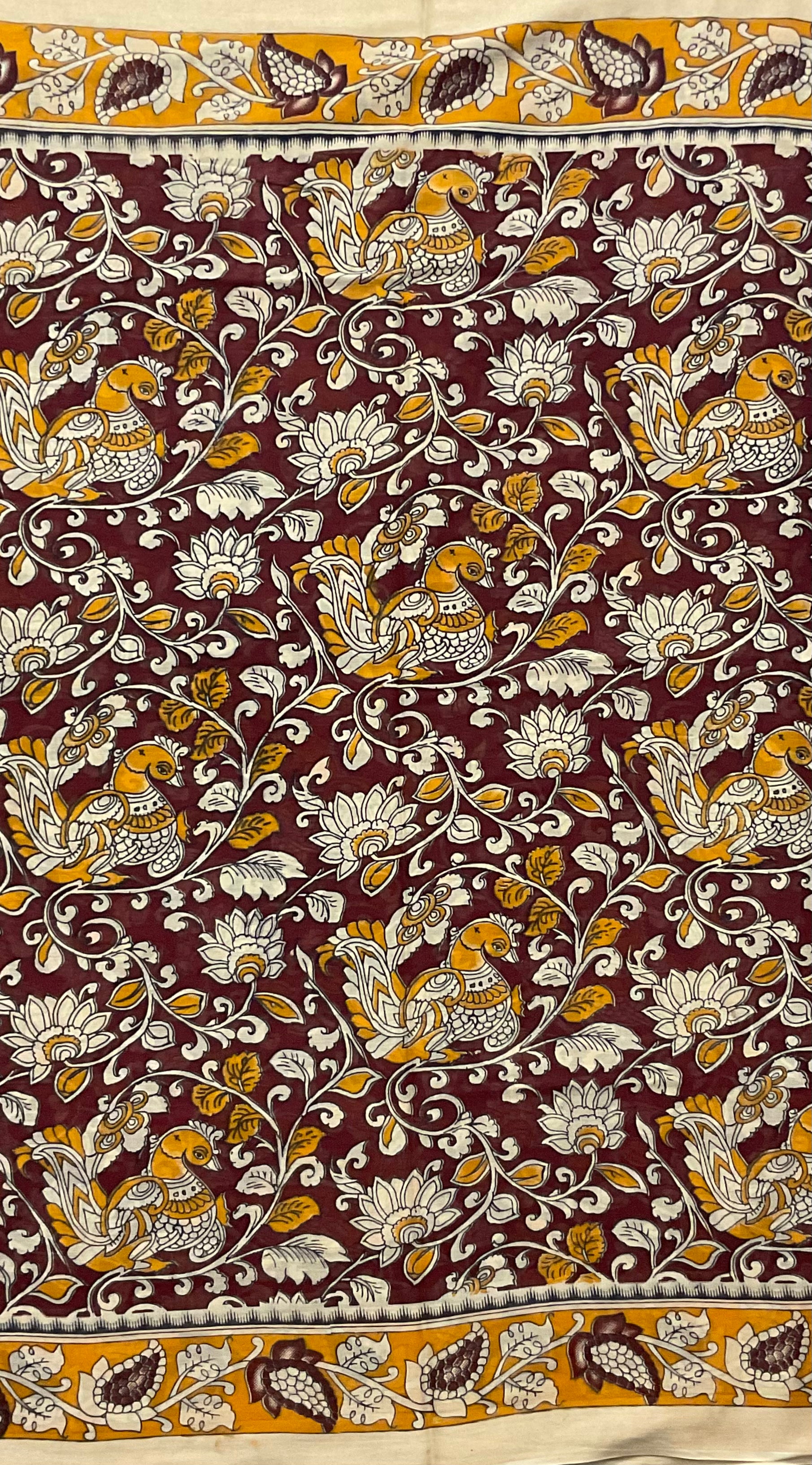 Kalamkari Hand Block Print Mul Cotton Saree – brown | With Blouse Piece