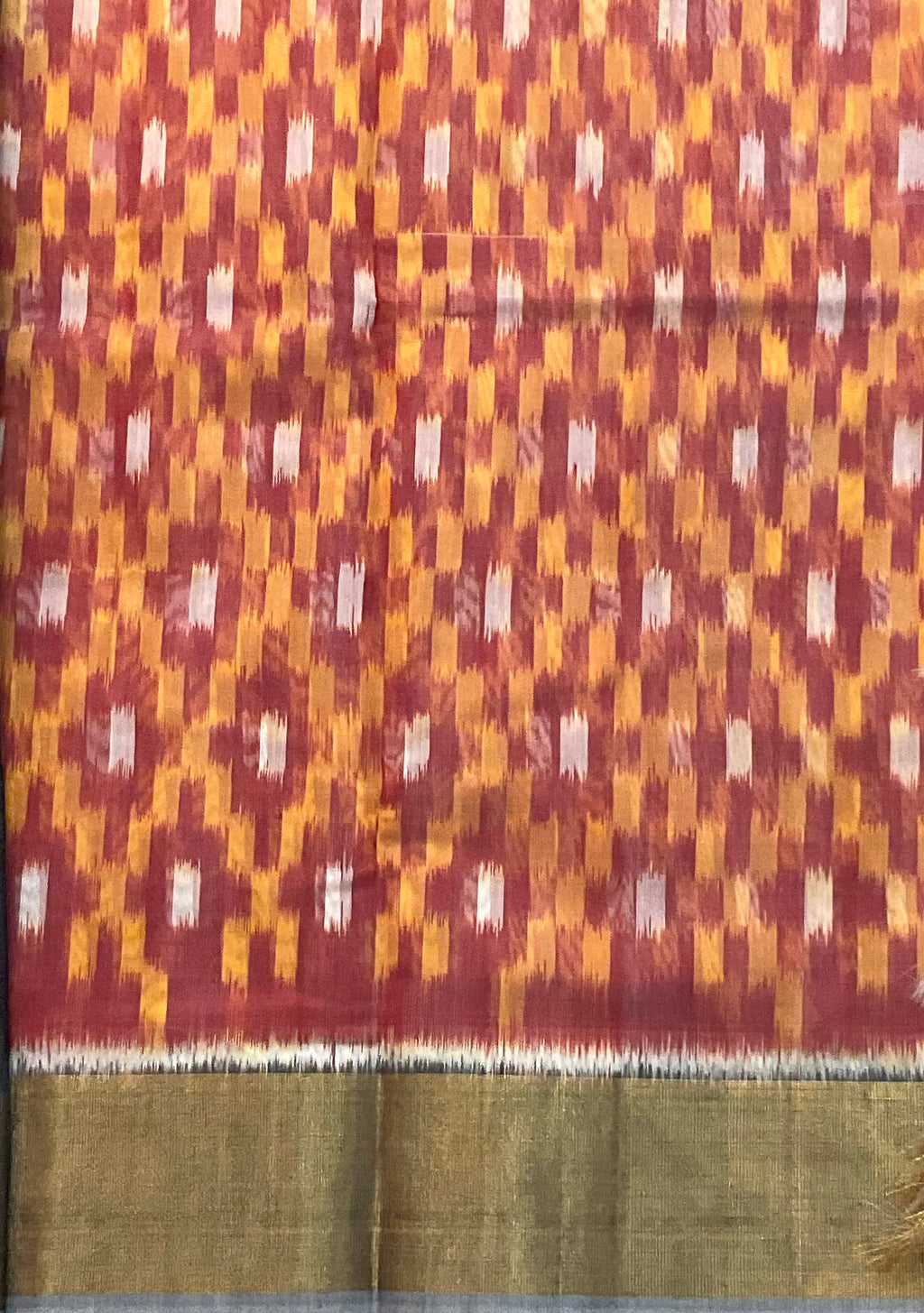 Red & Mustard Pochampally Sico Silk Saree