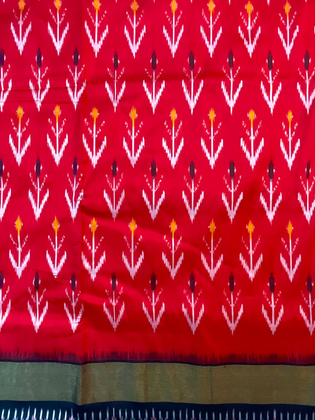 Red Pochampally Zari Silk Saree with Contrast Black Pallu & Plain Blouse