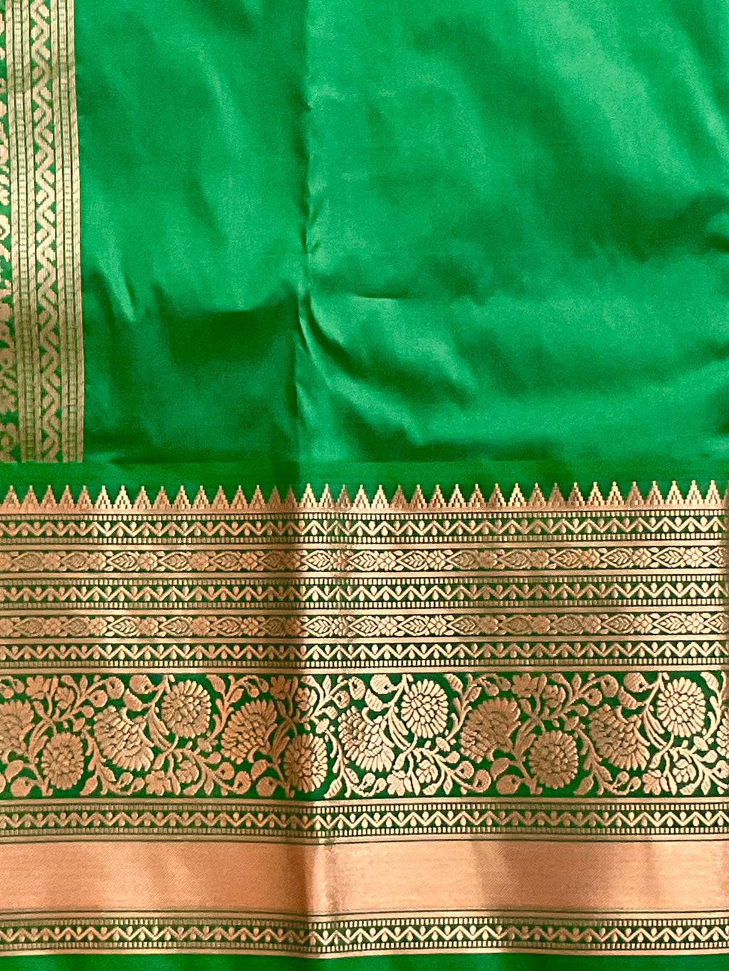 Pink Kanchipuram Tissue Silk Saree – Green Contrast Pallu & Green Heavy Border with Blouse