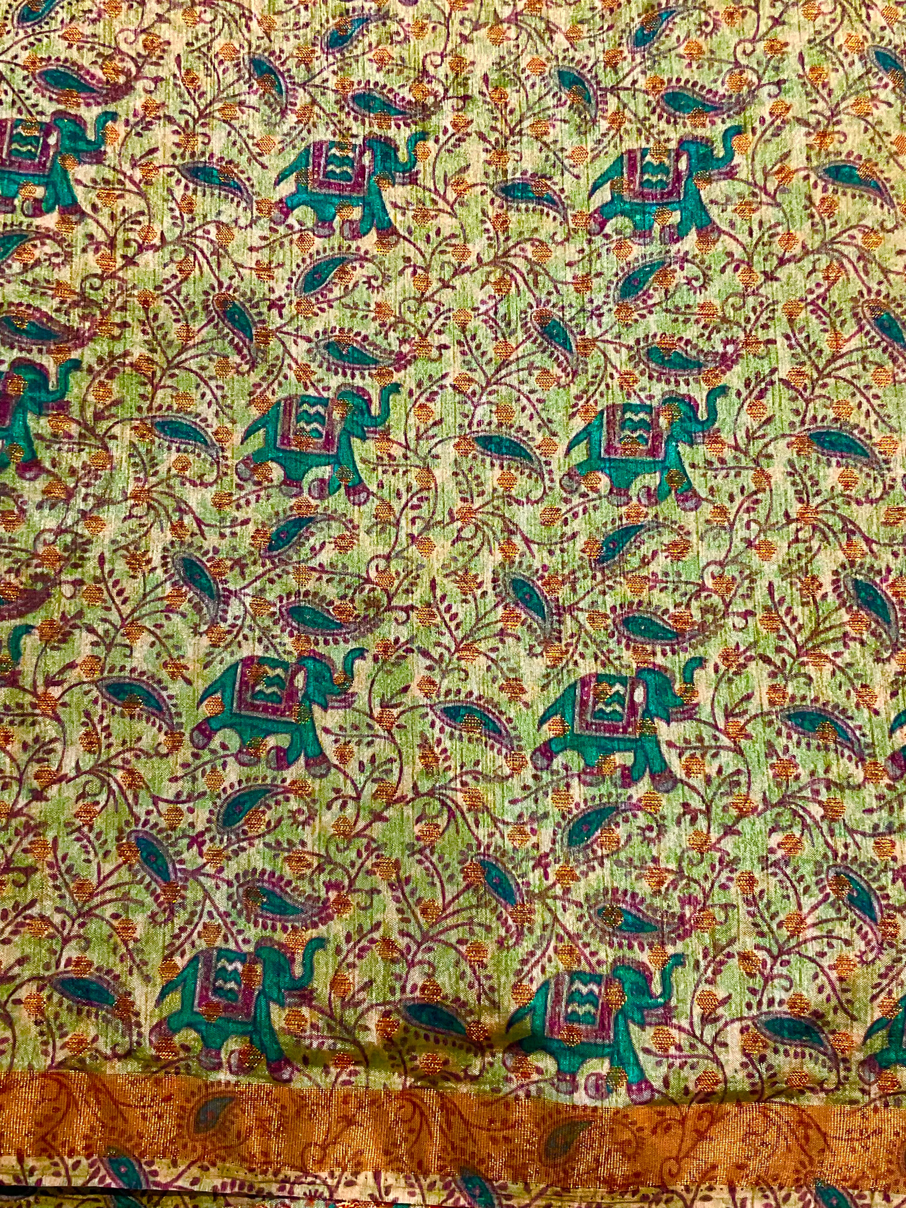 Handloom Green Elephant Zari Fabric