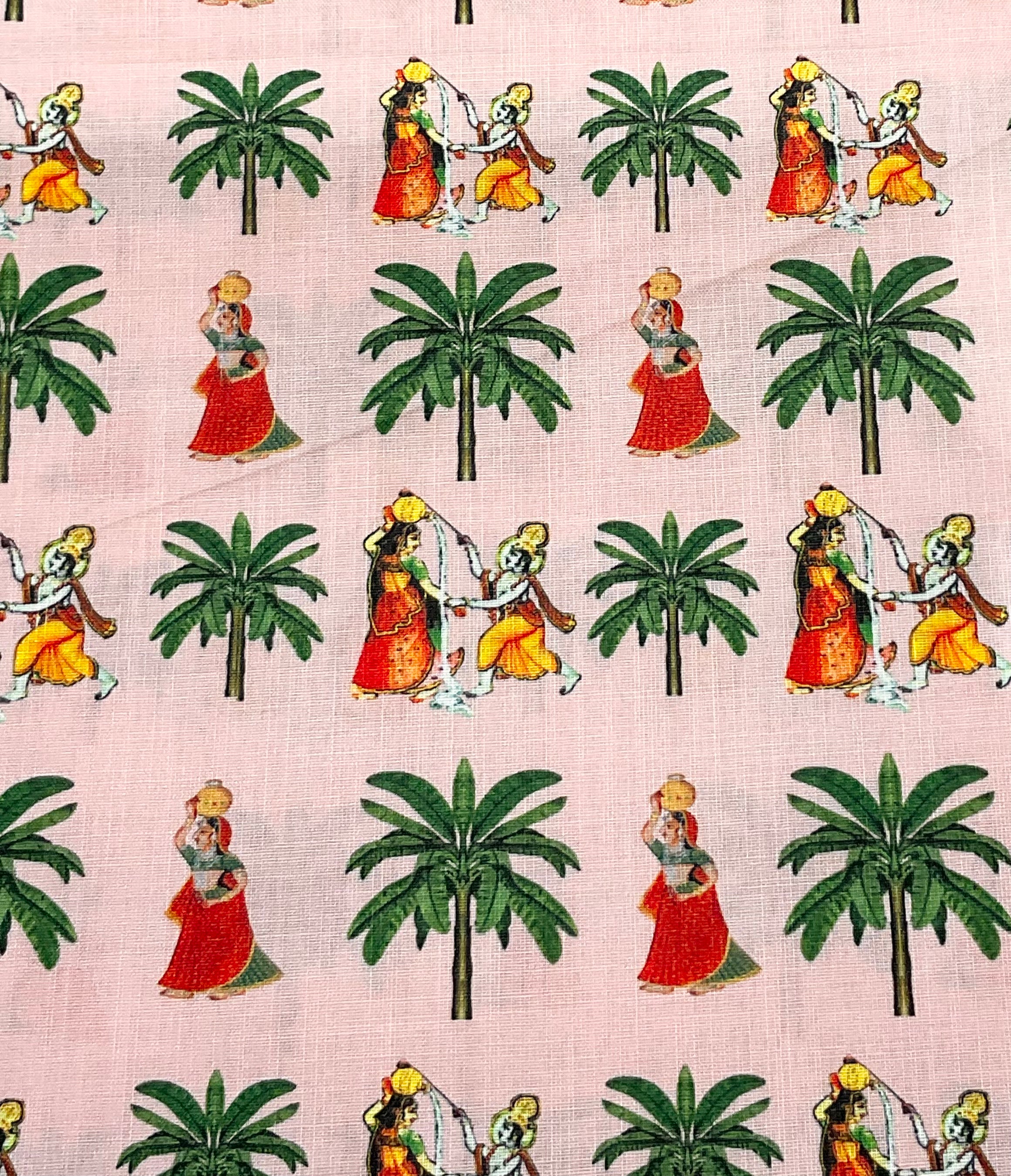 Handloom cotton Silk printed Pichwai fabric in pink with Radha Krishna prints