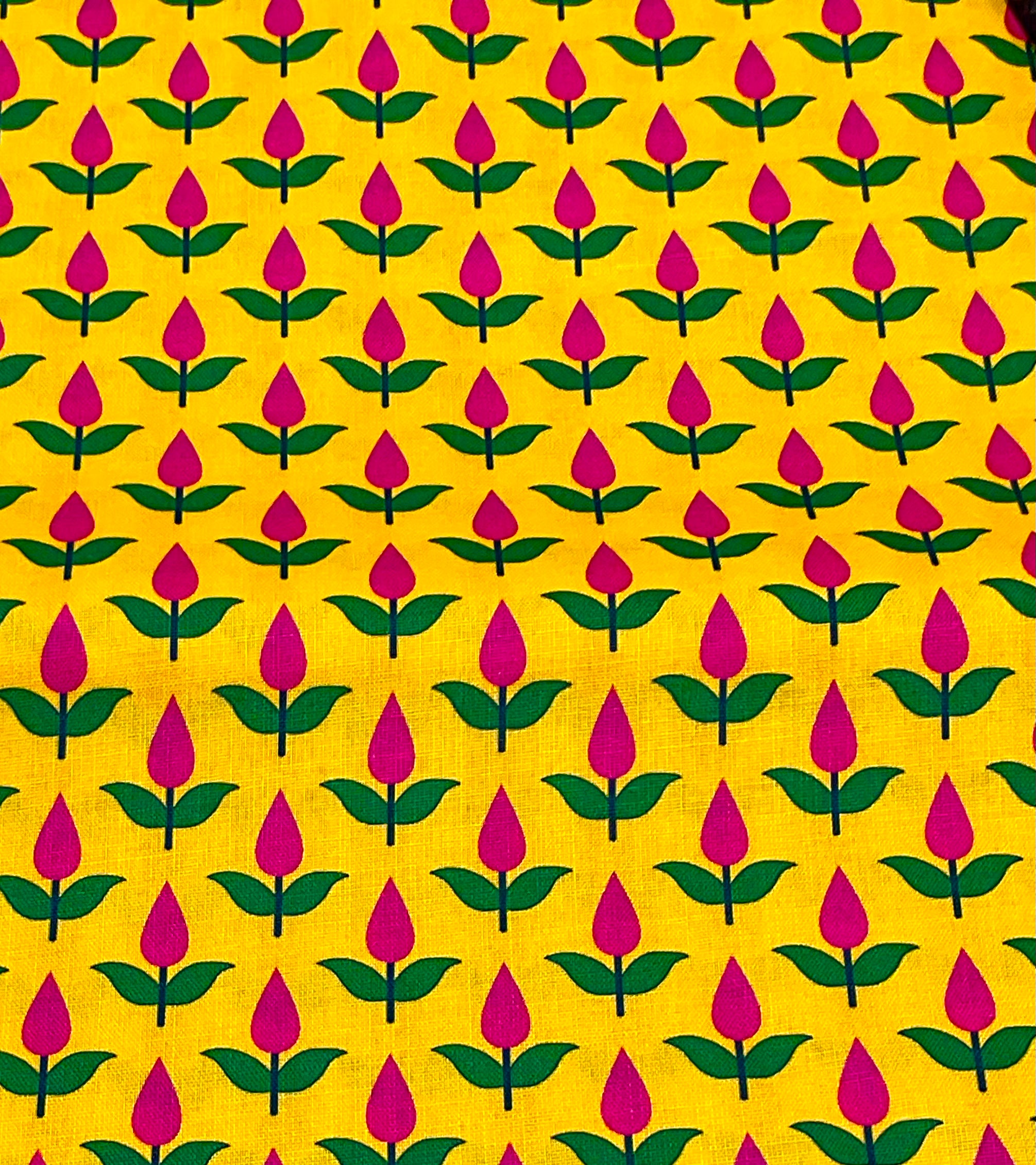 Handloom cotton Silk printed Pichwai fabric in yellow with lotus prints