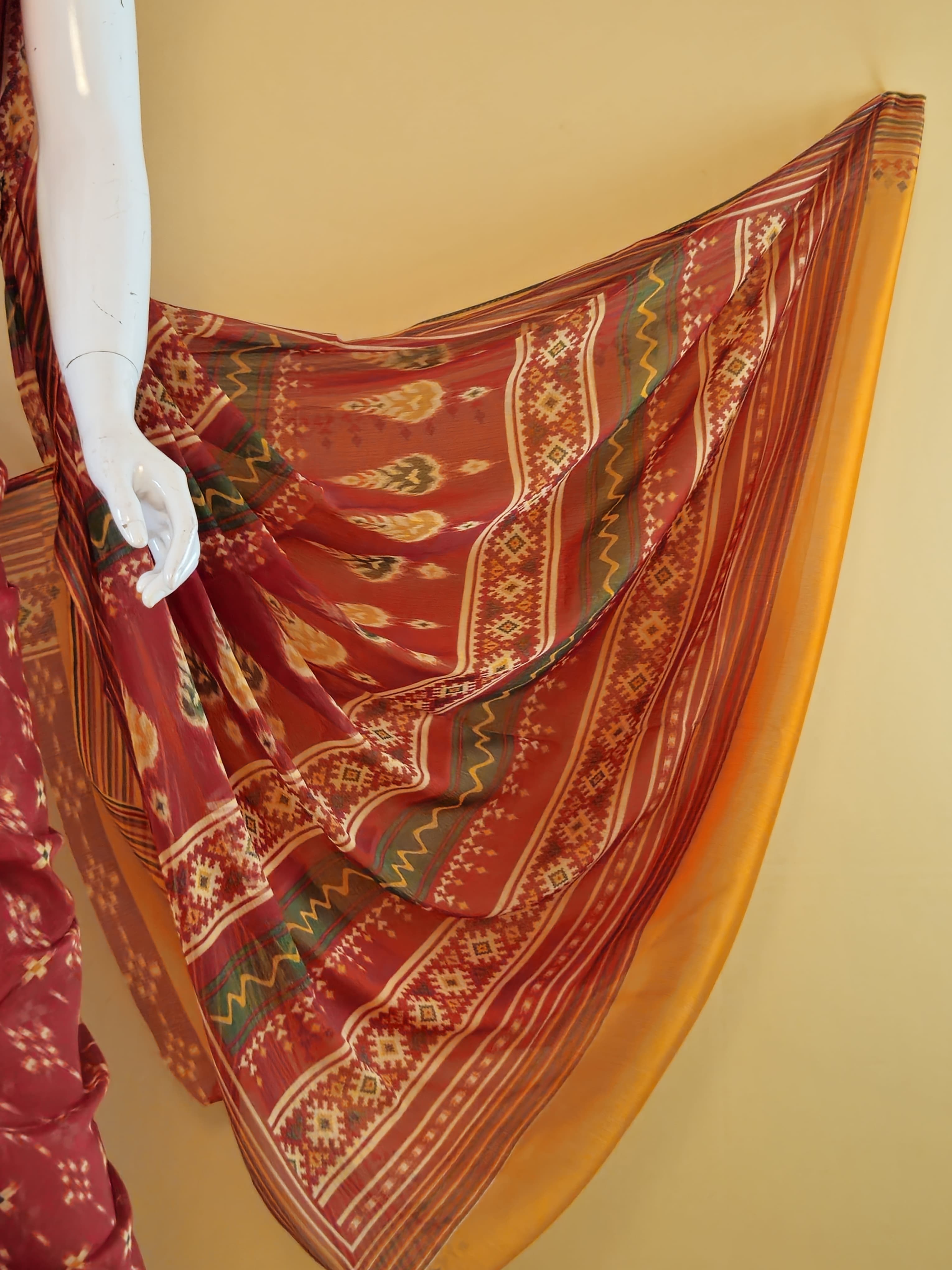Garden Vareli Nova Nara Chiffon Pink Saree drape view - Sri Manisha Sarees