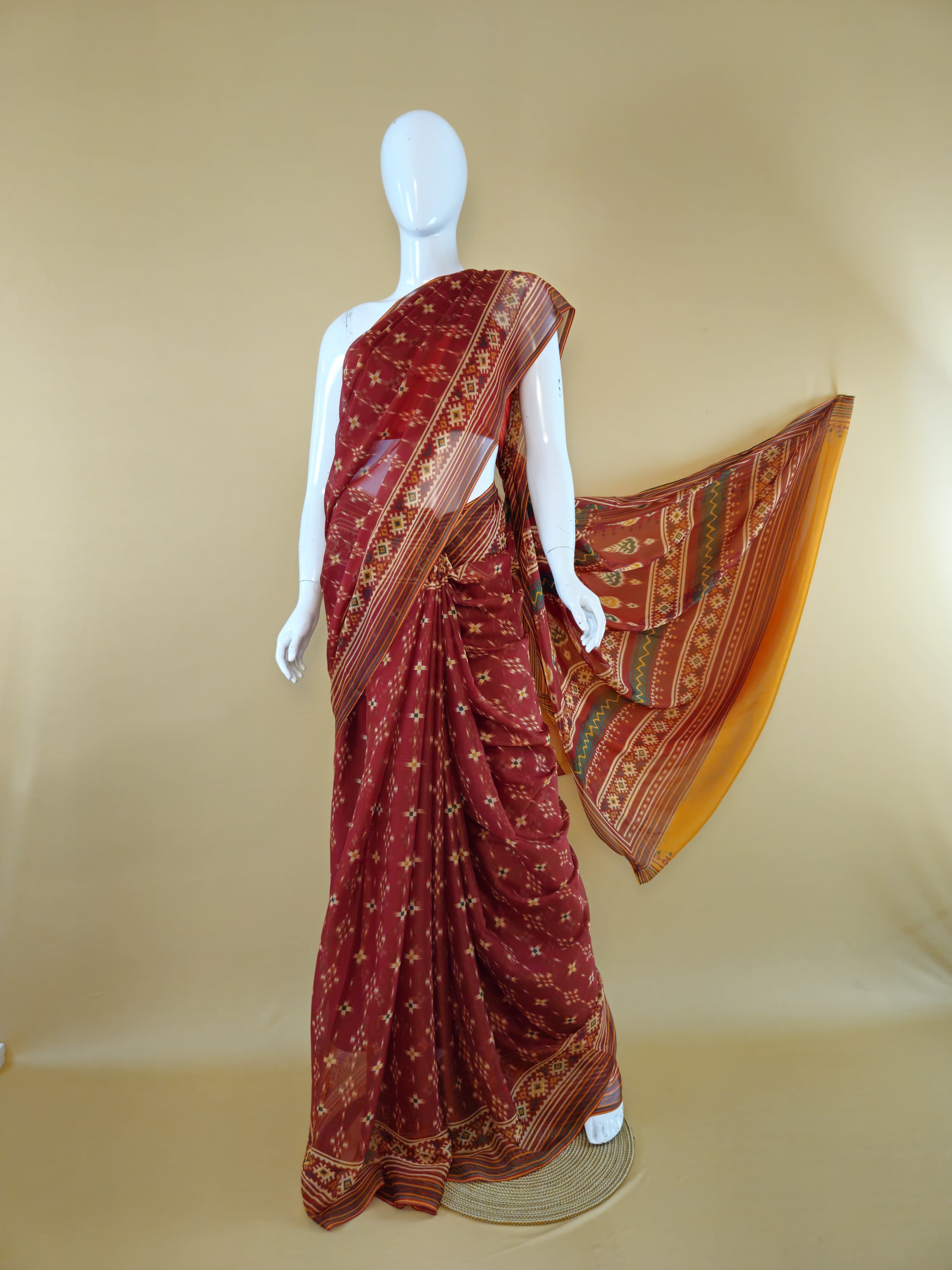 Garden Vareli Nova Nara Chiffon Pink Saree fabric closeup - Exclusive at Sri Manisha Sarees