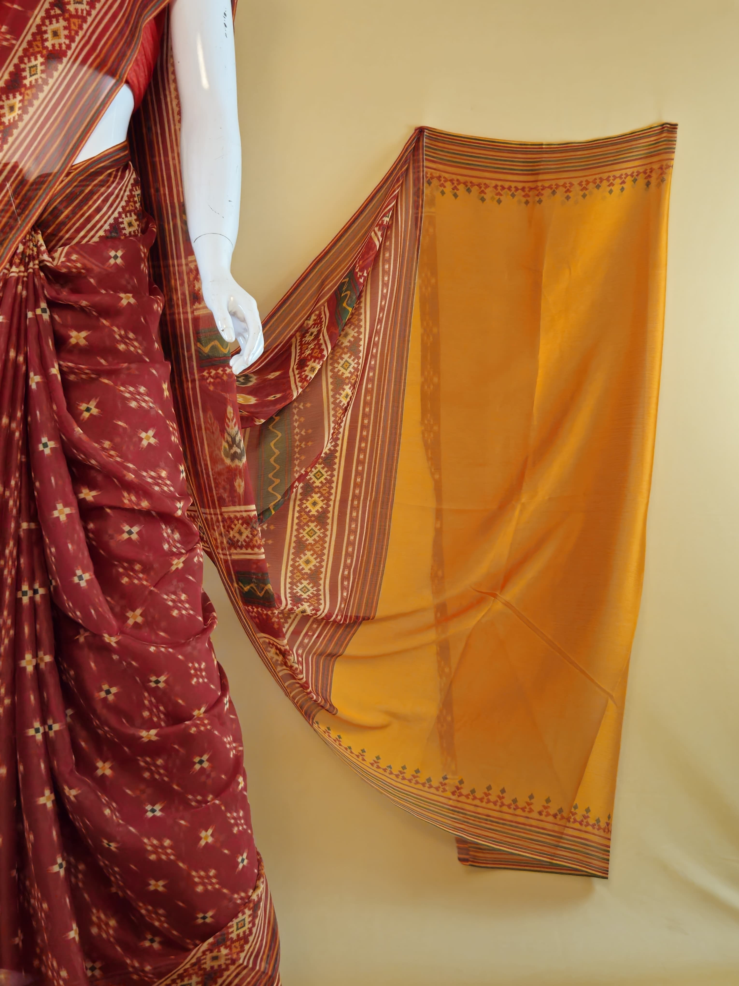 Garden Vareli Pink Chiffon Saree side view - Exclusive at Sri Manisha Sarees