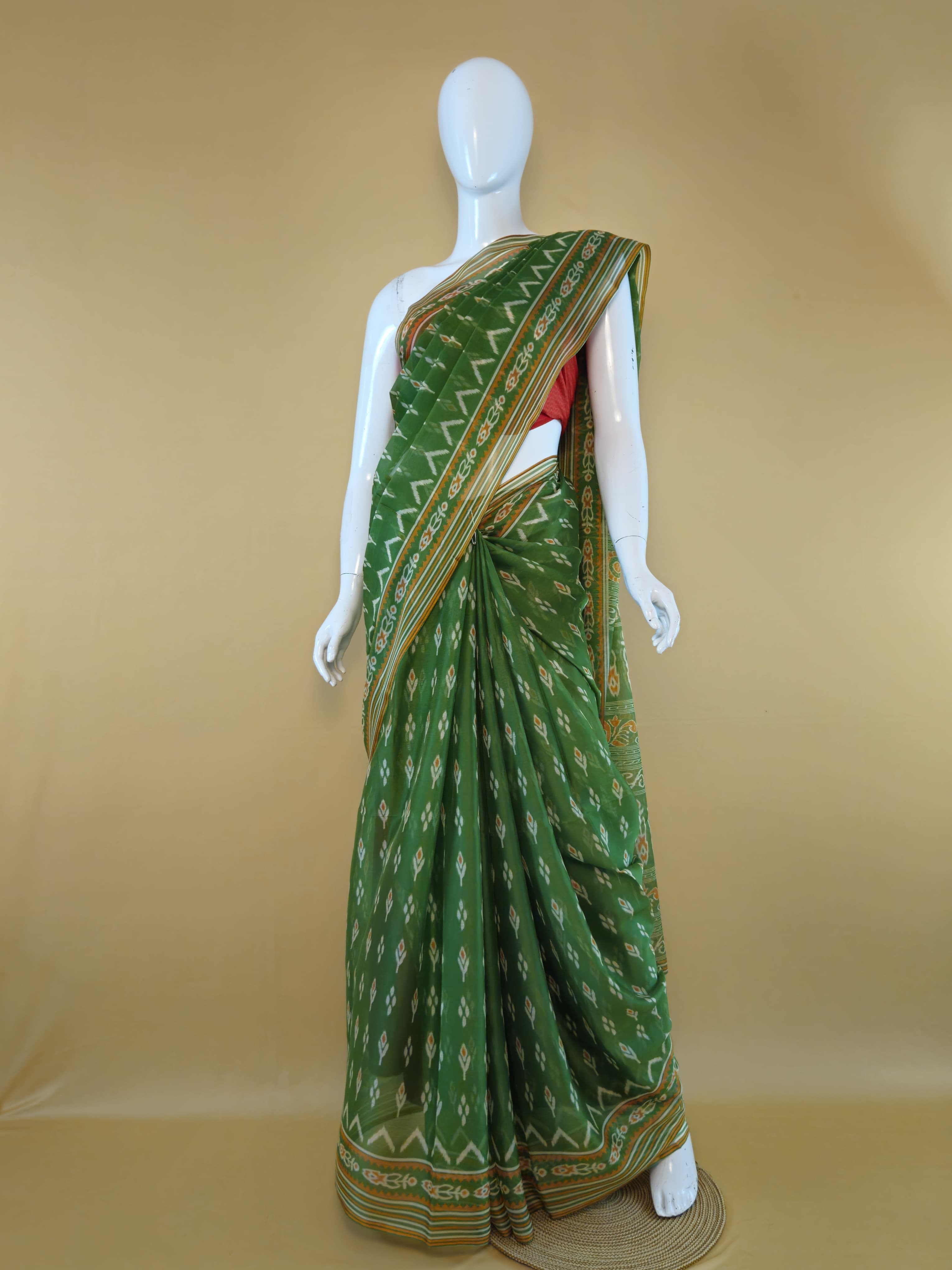 Garden Vareli Green Nara Chiffon Saree drape view - Sri Manisha Sarees Secunderabad