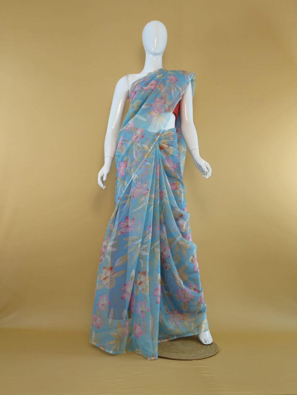 Garden Vareli Nara Chiffon Saree (Saree Only) — Blue