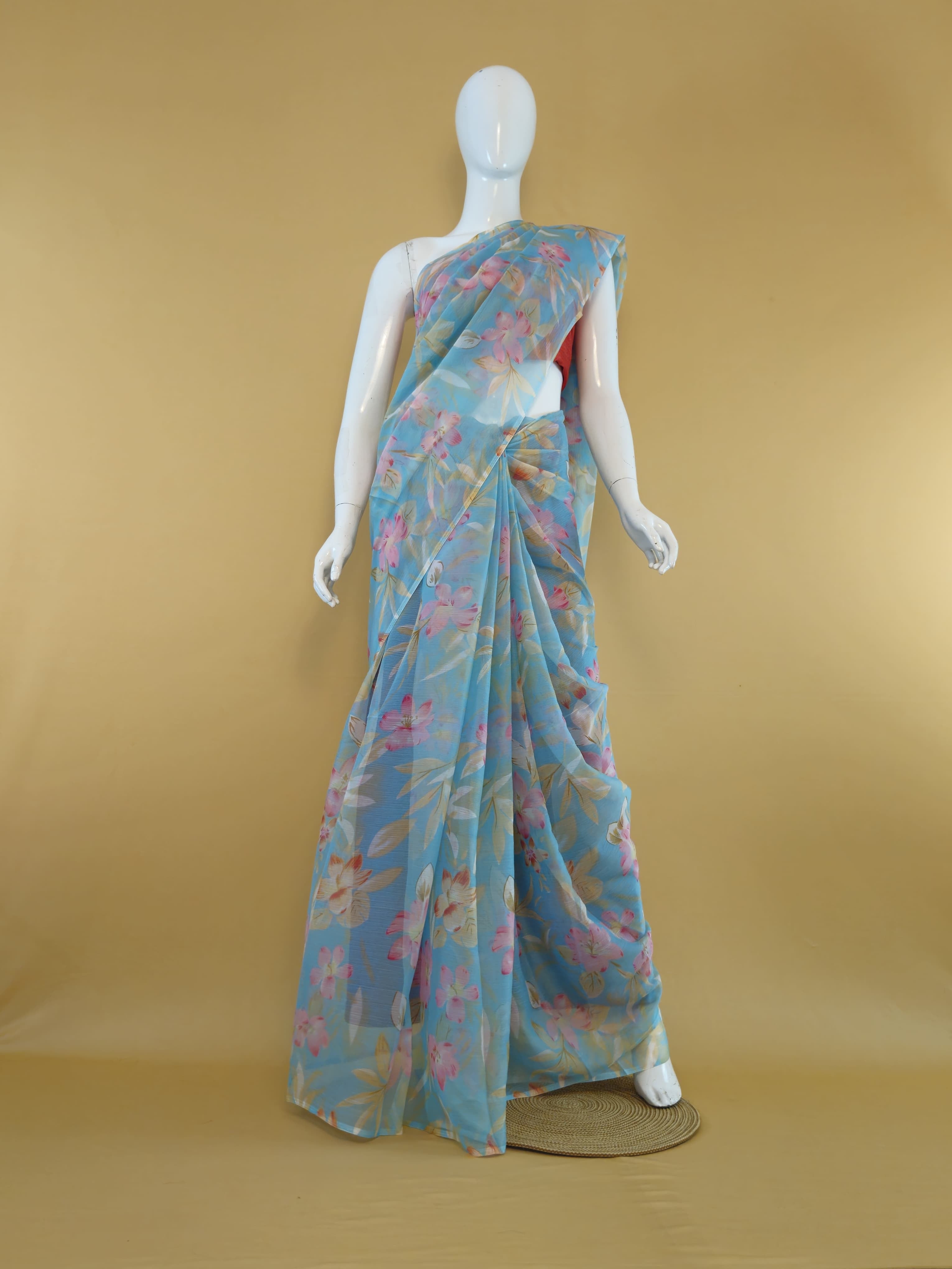 Garden Vareli Nara Chiffon Saree (Saree Only) — Blue