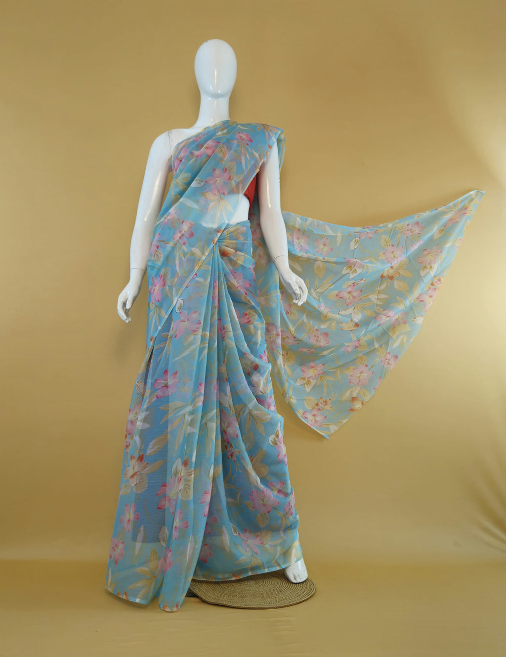 Garden Vareli Nara Chiffon Saree (Saree Only) — Blue