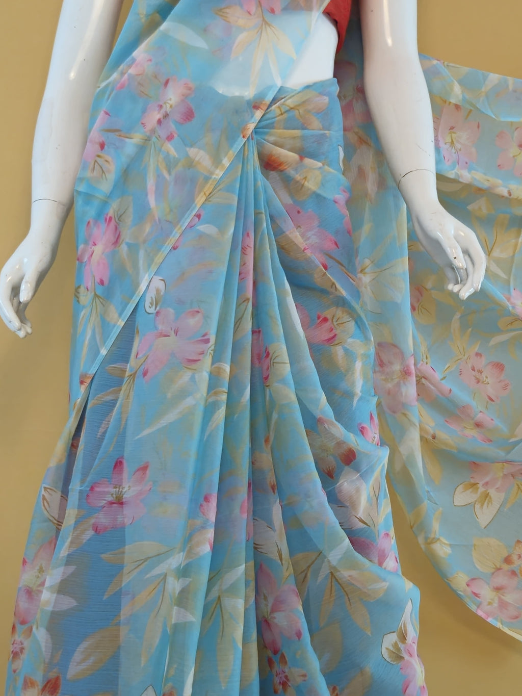 Garden Vareli Nara Chiffon Saree (Saree Only) — Blue
