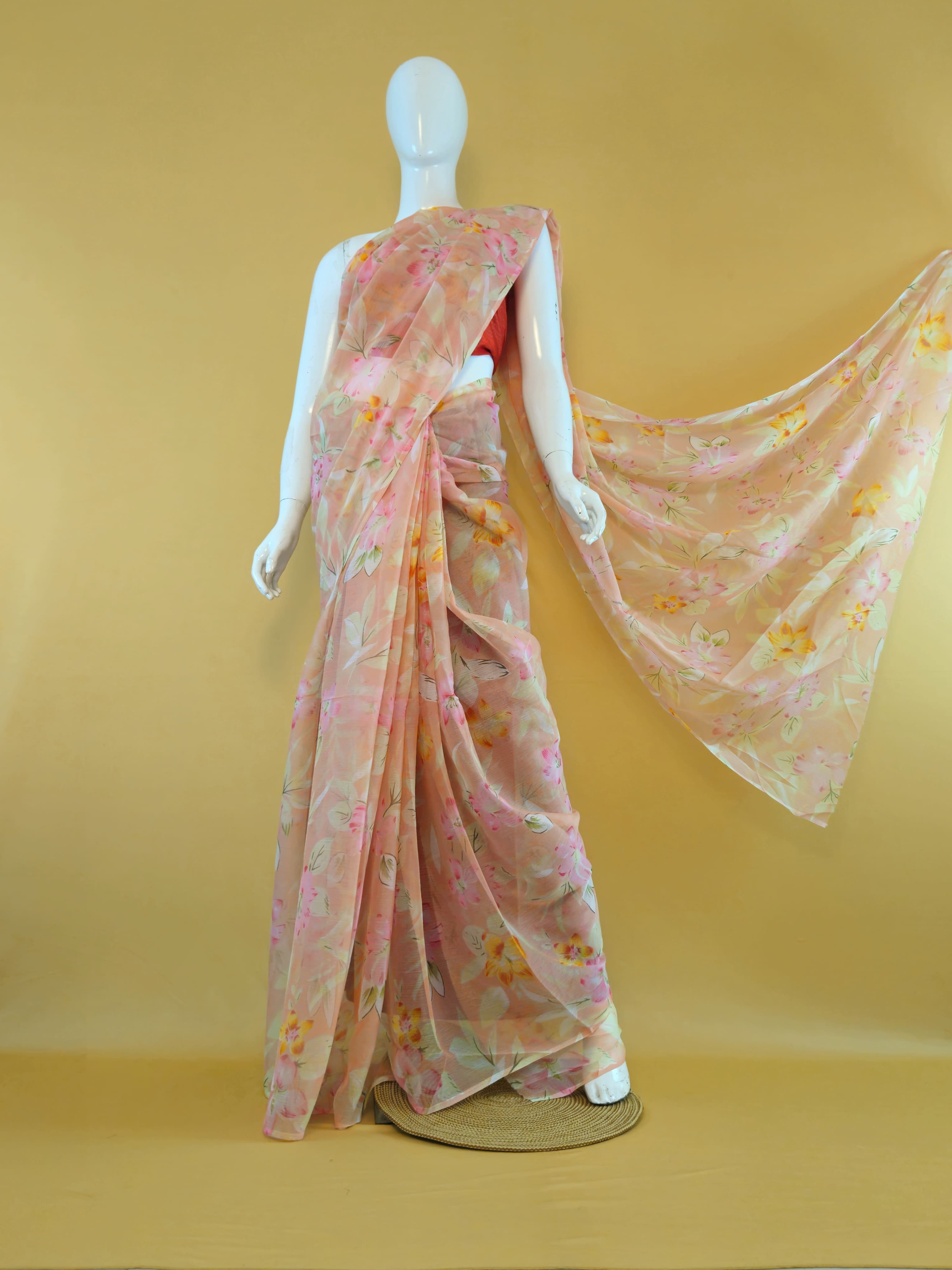Garden Vareli Nara Chiffon Saree (Saree Only) — Orange