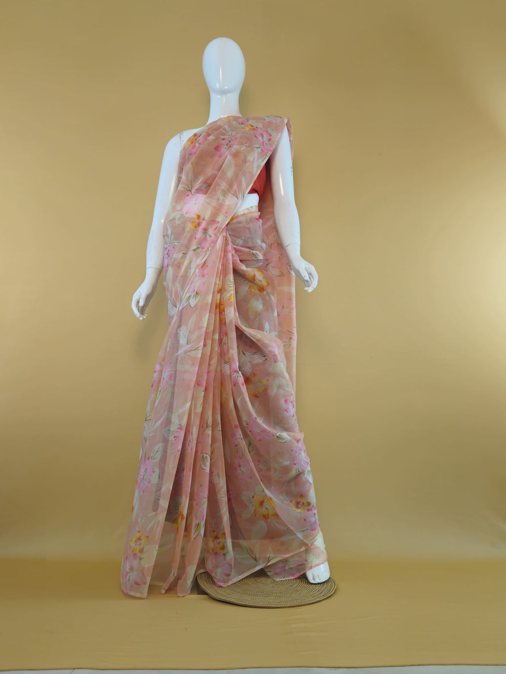 Garden Vareli Nara Chiffon Saree (Saree Only) — Orange