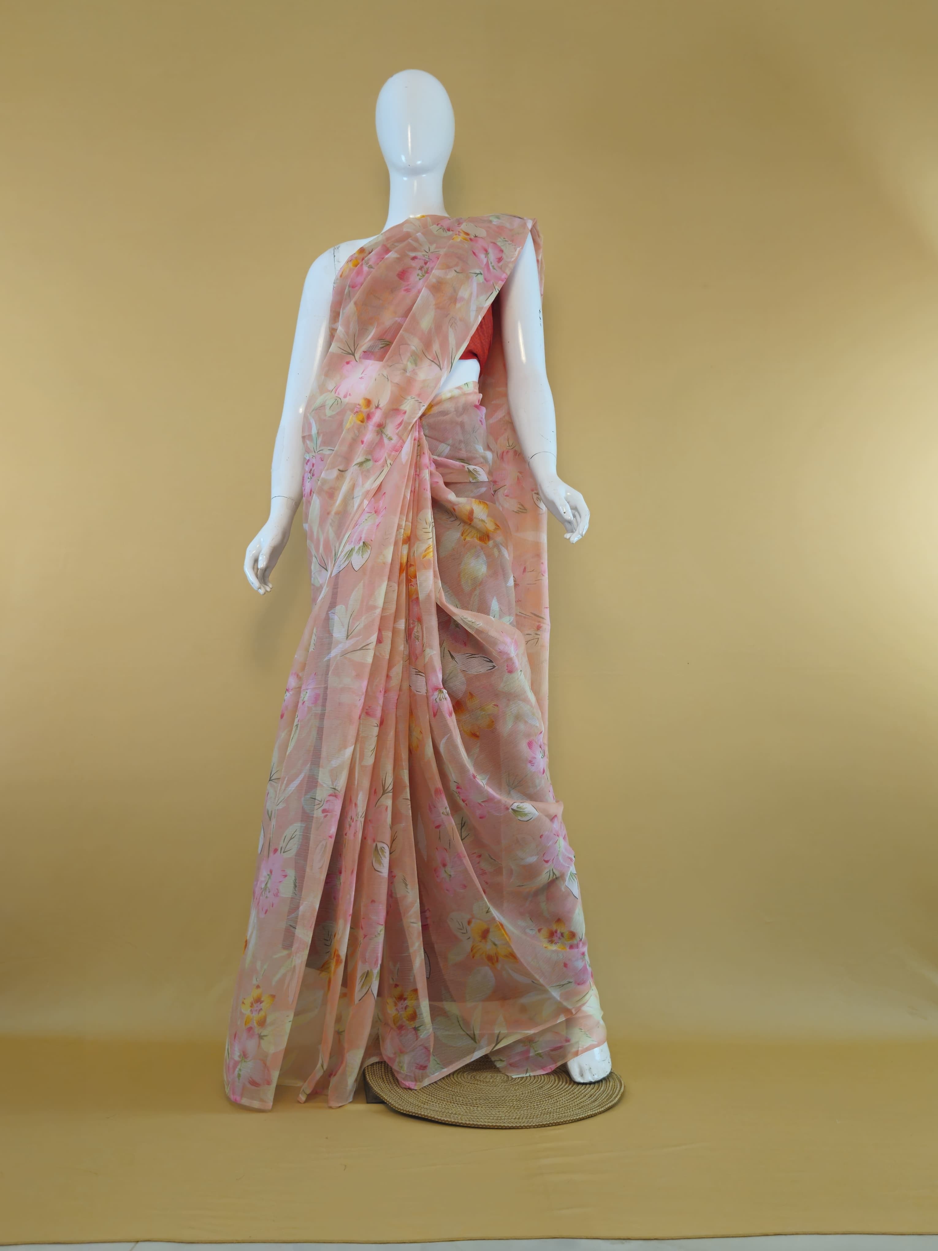 Garden Vareli Nara Chiffon Saree (Saree Only) — Orange