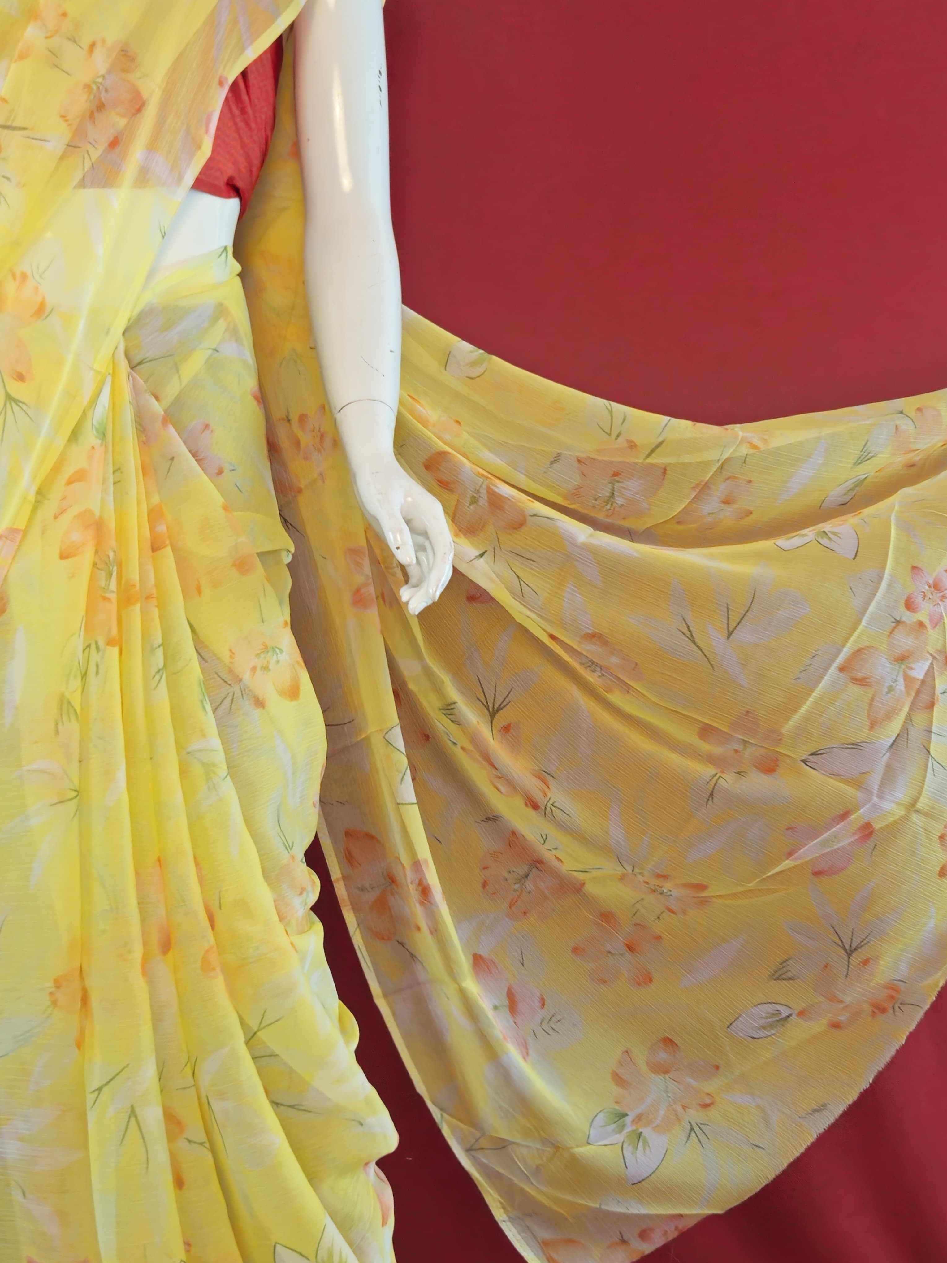 Garden Vareli Nara Chiffon Saree (Saree Only) — Yellow