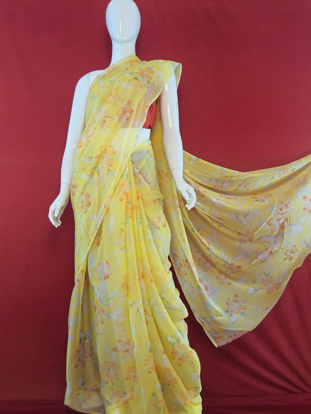 Garden Vareli Nara Chiffon Saree (Saree Only) — Yellow