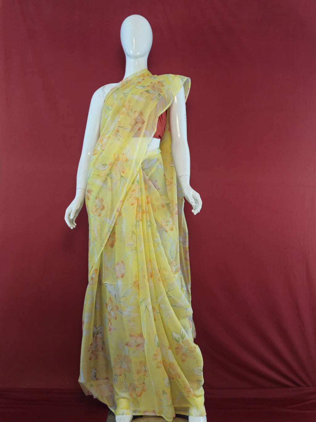 Garden Vareli Nara Chiffon Saree (Saree Only) — Yellow