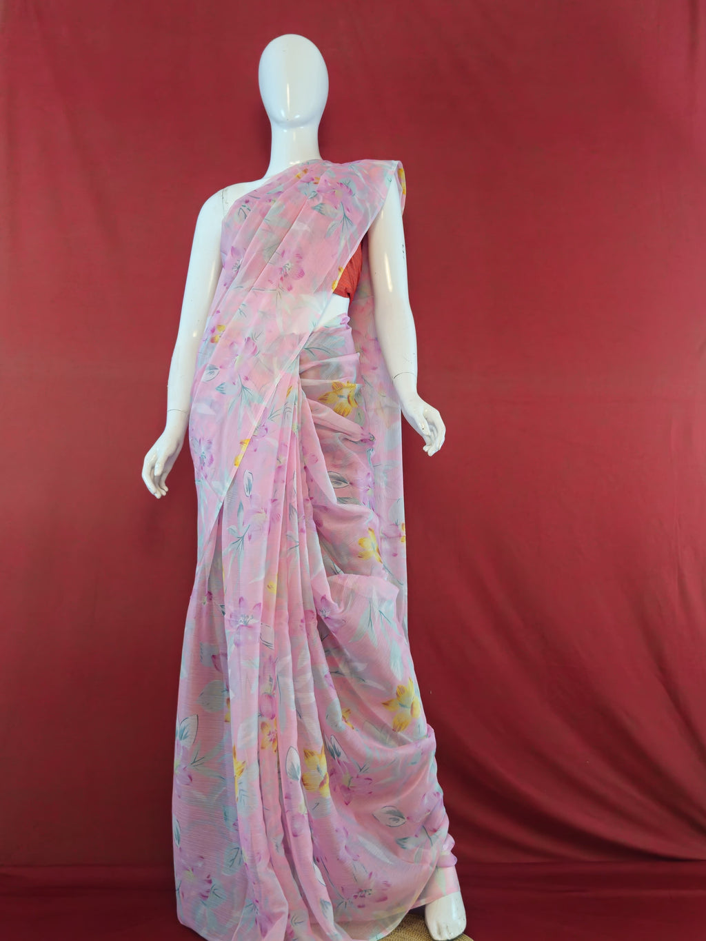 Garden Vareli Nara Chiffon Saree (Saree Only) — Pink