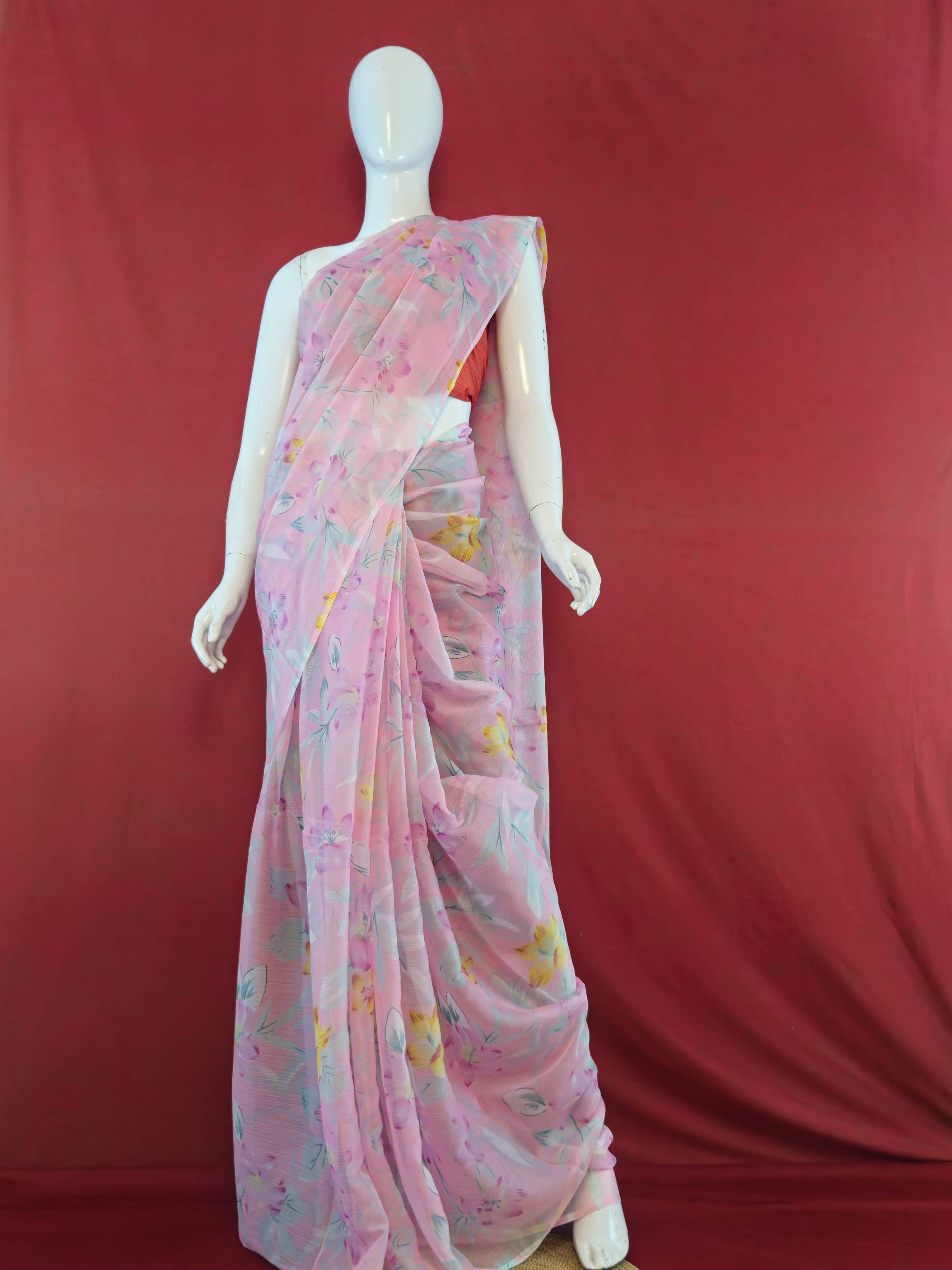 Garden Vareli Nara Chiffon Saree (Saree Only) — Pink