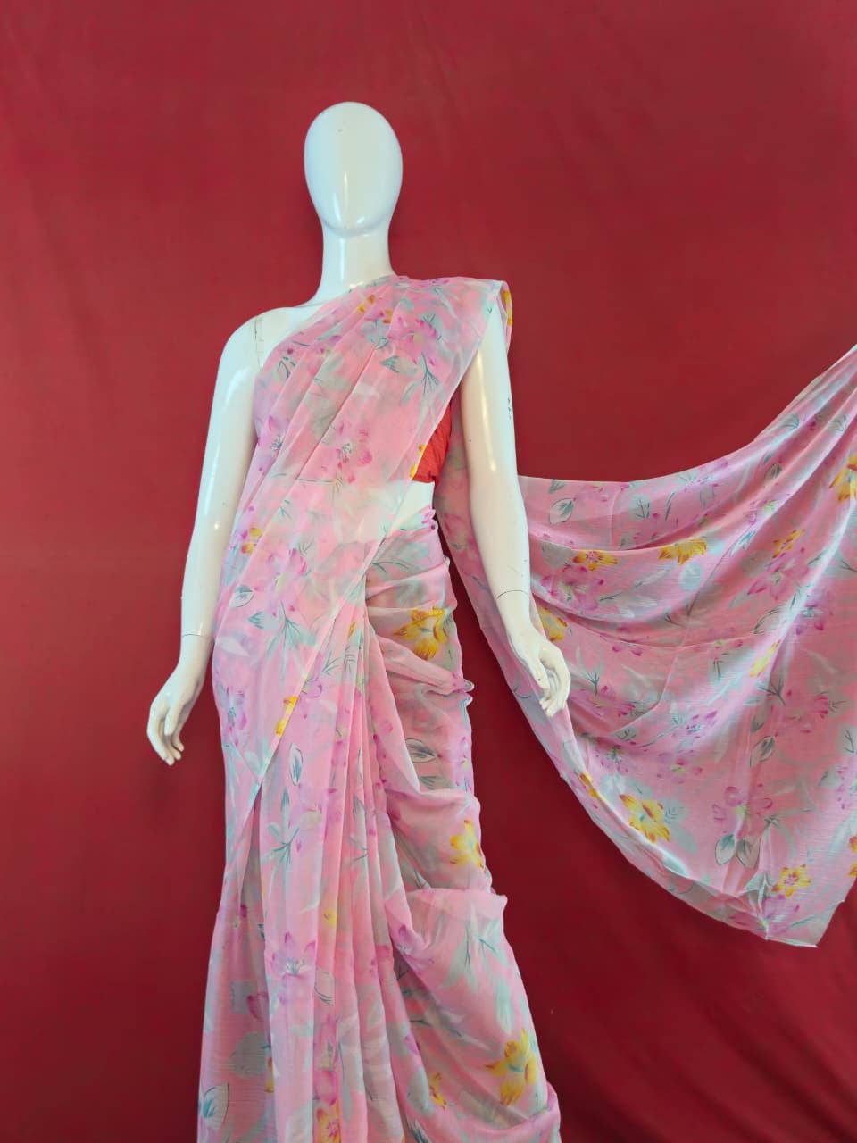Garden Vareli Nara Chiffon Saree (Saree Only) — Pink