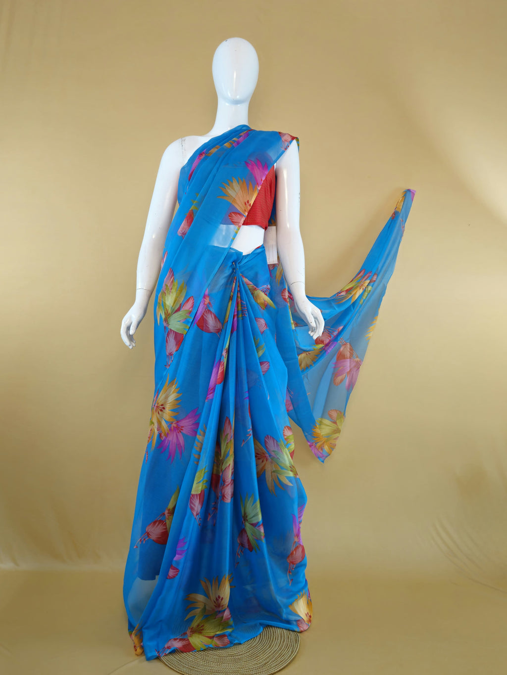 Garden Vareli Nara Chiffon Saree (Saree Only) — Blue